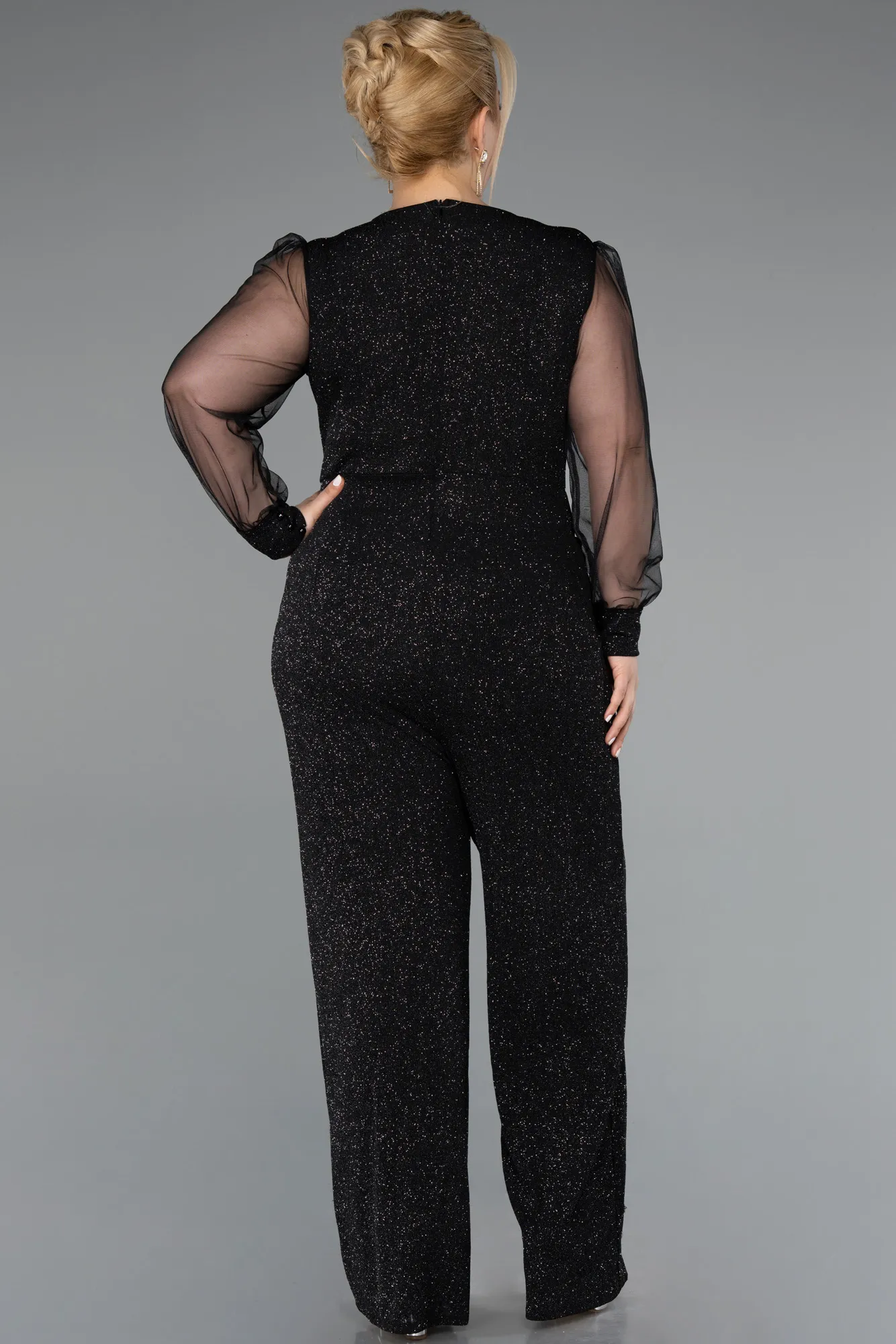 Black-Silver-Long Plus Size Cocktail Dress ABT131