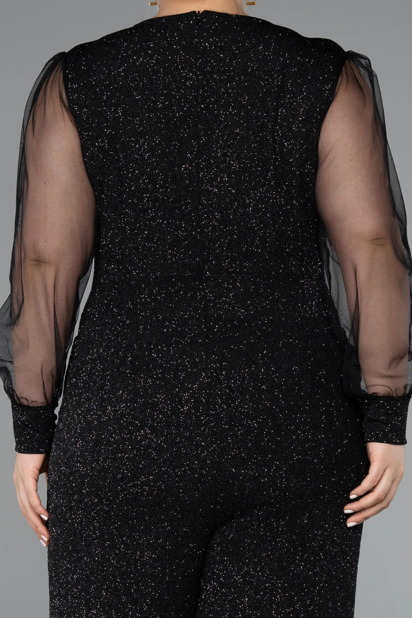 Black-Silver-Long Plus Size Cocktail Dress ABT131