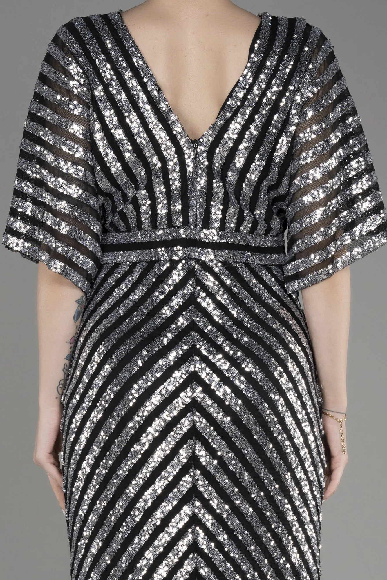 Black-Silver-Long Plus Size Evening Dress ABU2309