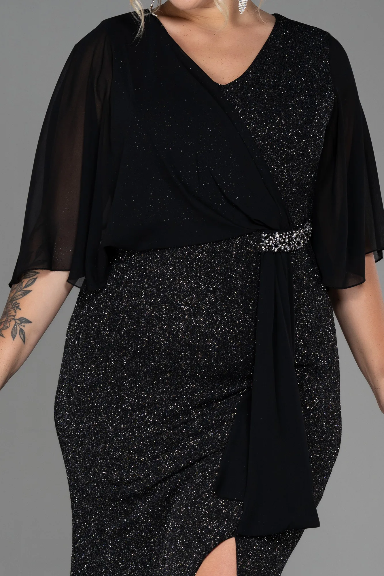 Black-Silver-Long Plus Size Evening Dress ABU2857