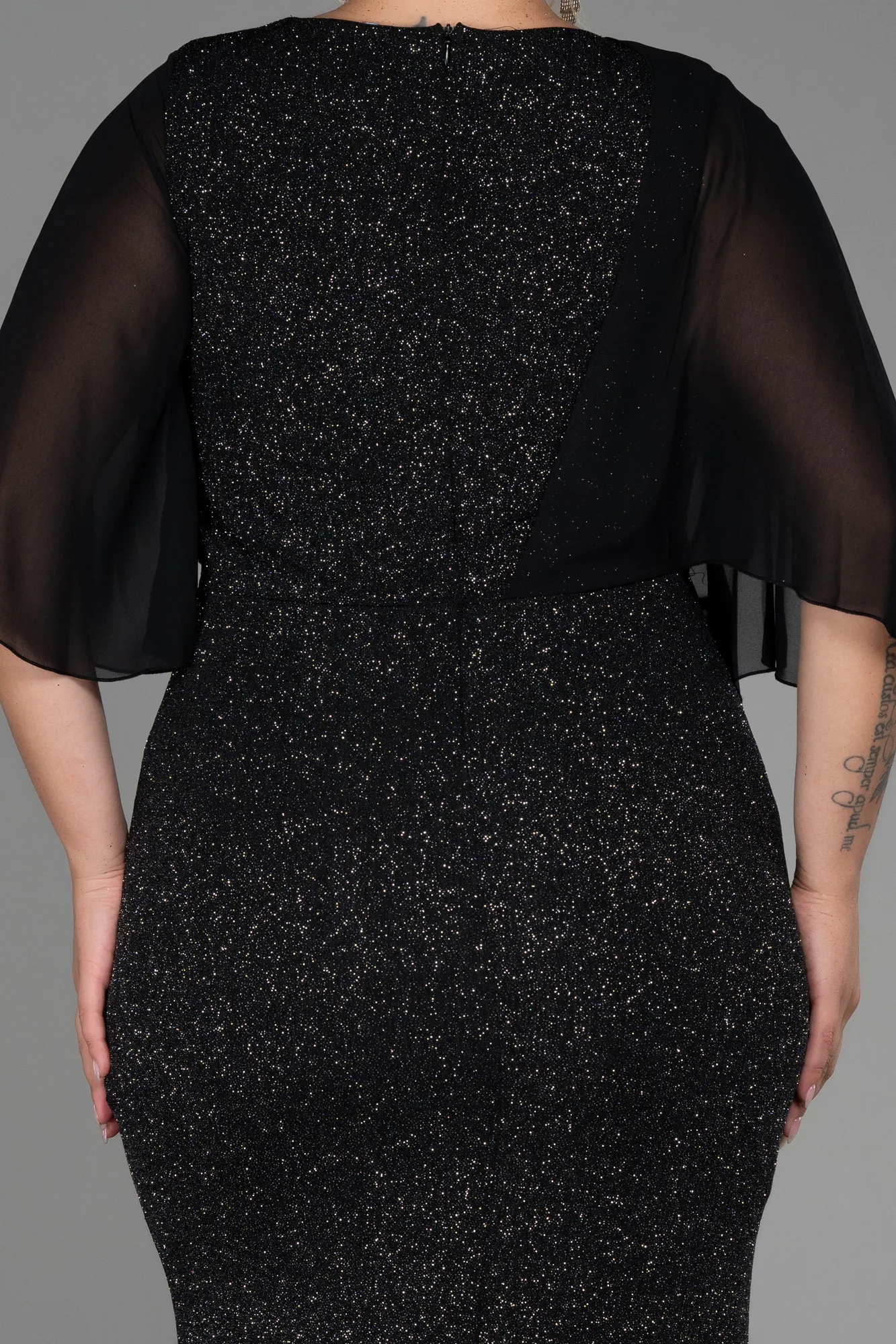 Black-Silver-Long Plus Size Evening Dress ABU2857