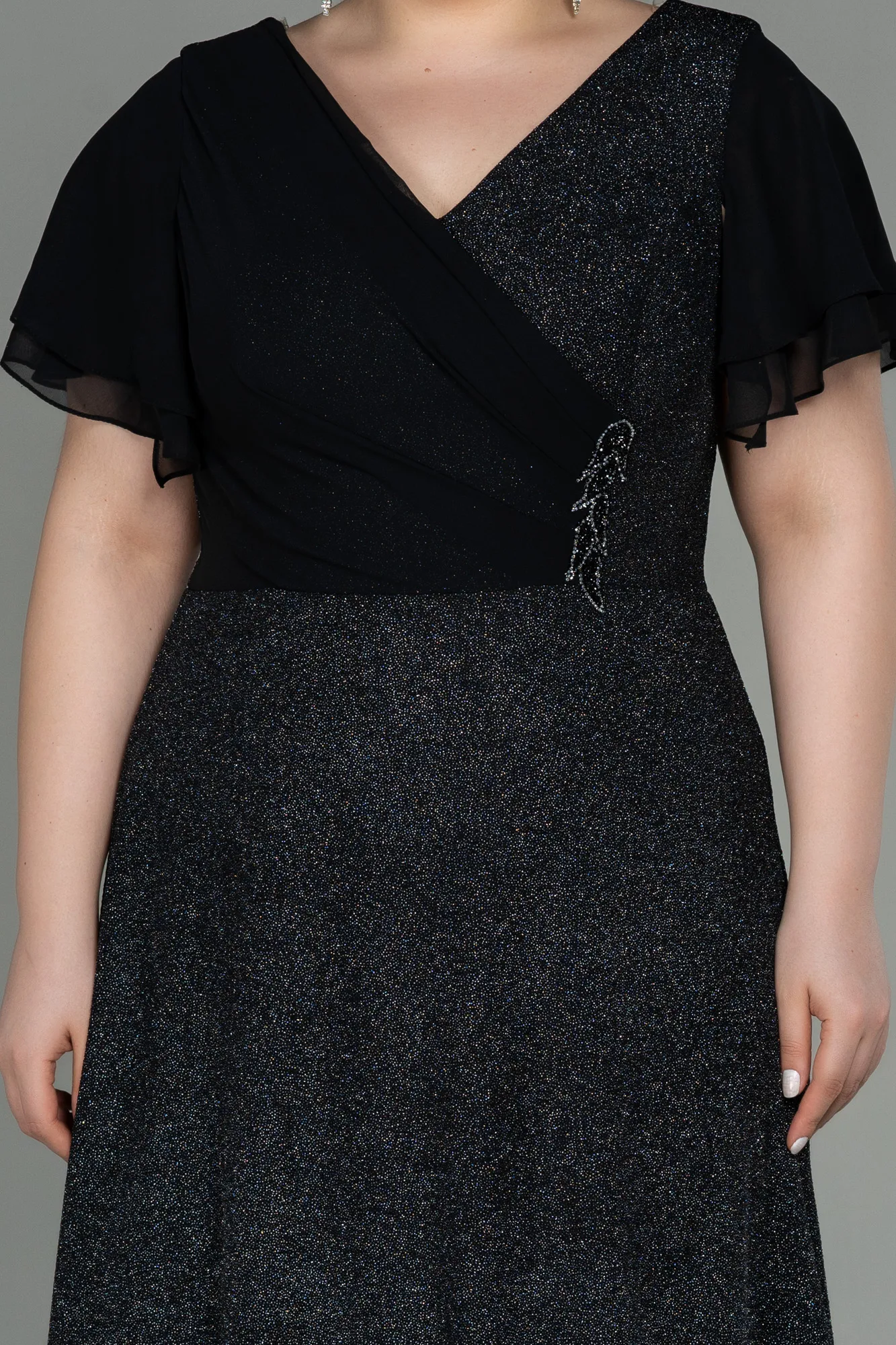 Black-Silver-Long Plus Size Evening Dress ABU3019