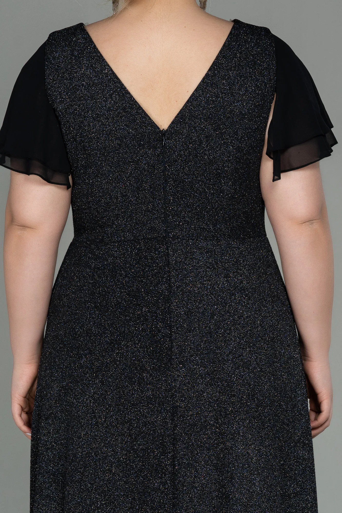 Black-Silver-Long Plus Size Evening Dress ABU3019