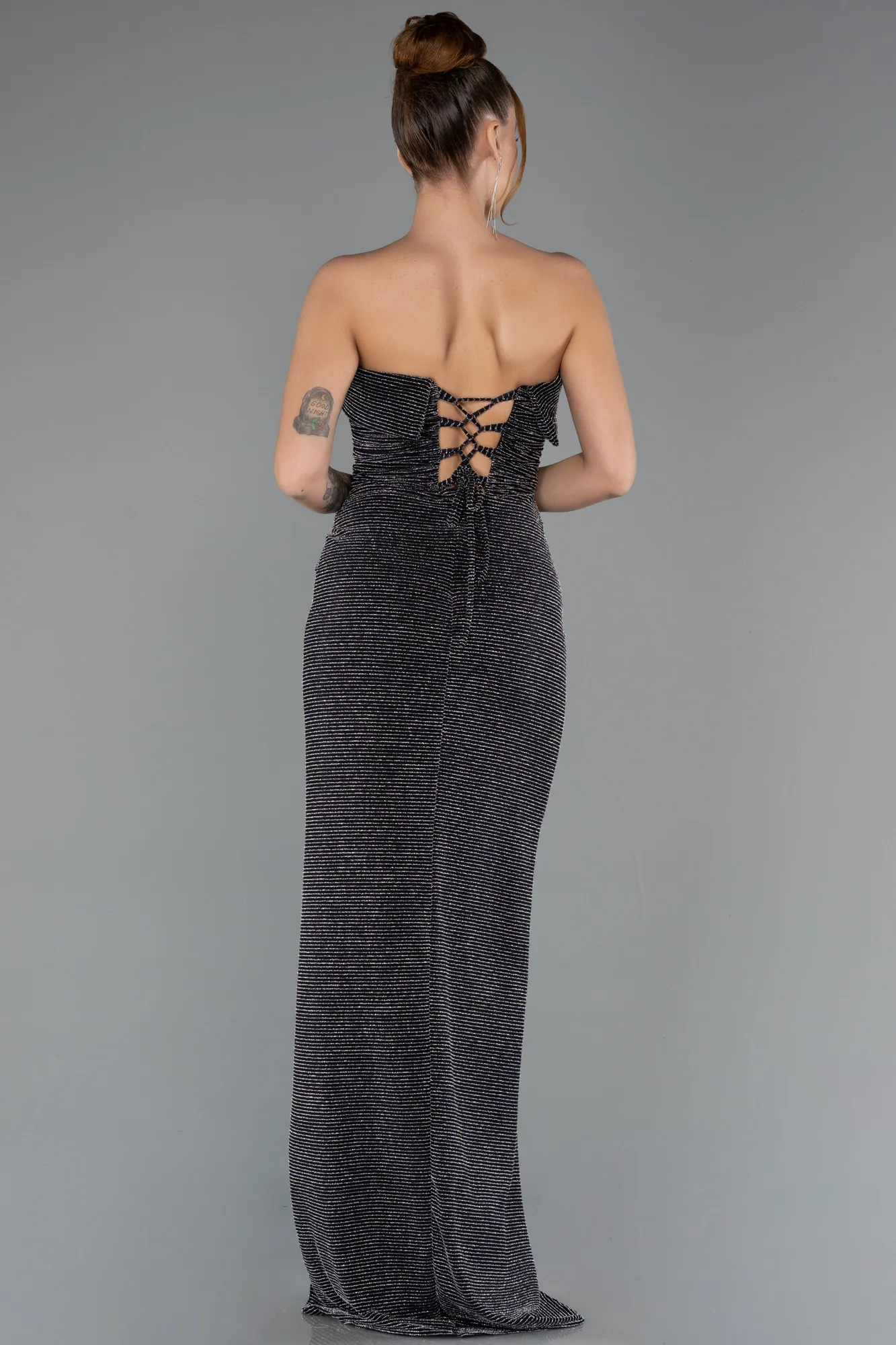 Black-Silver-Long Prom Gown ABU5445