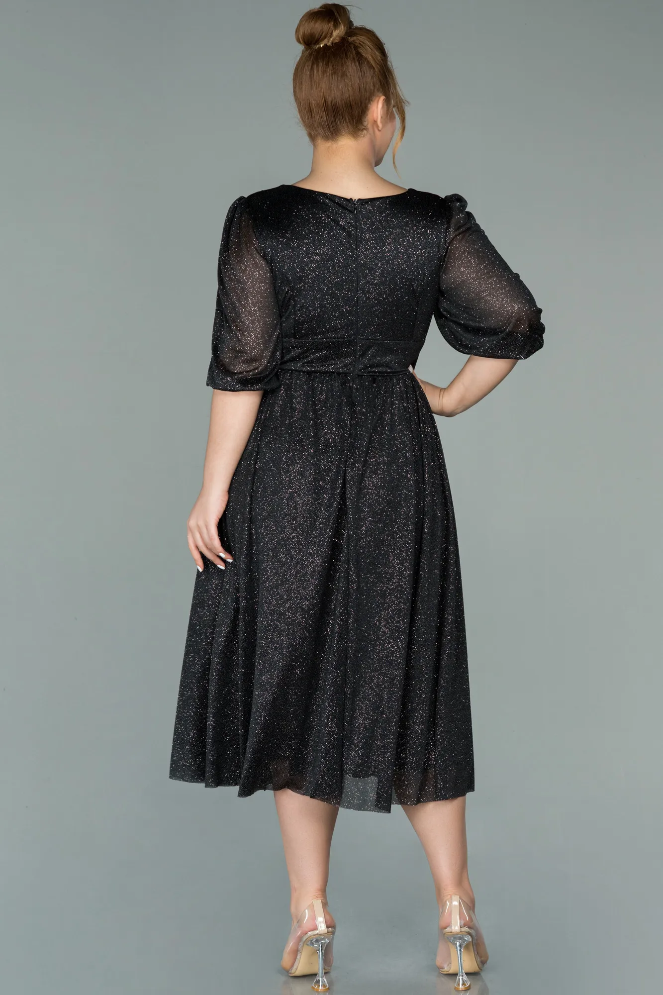 Black-Silver-Short Plus Size Evening Dress ABK1098