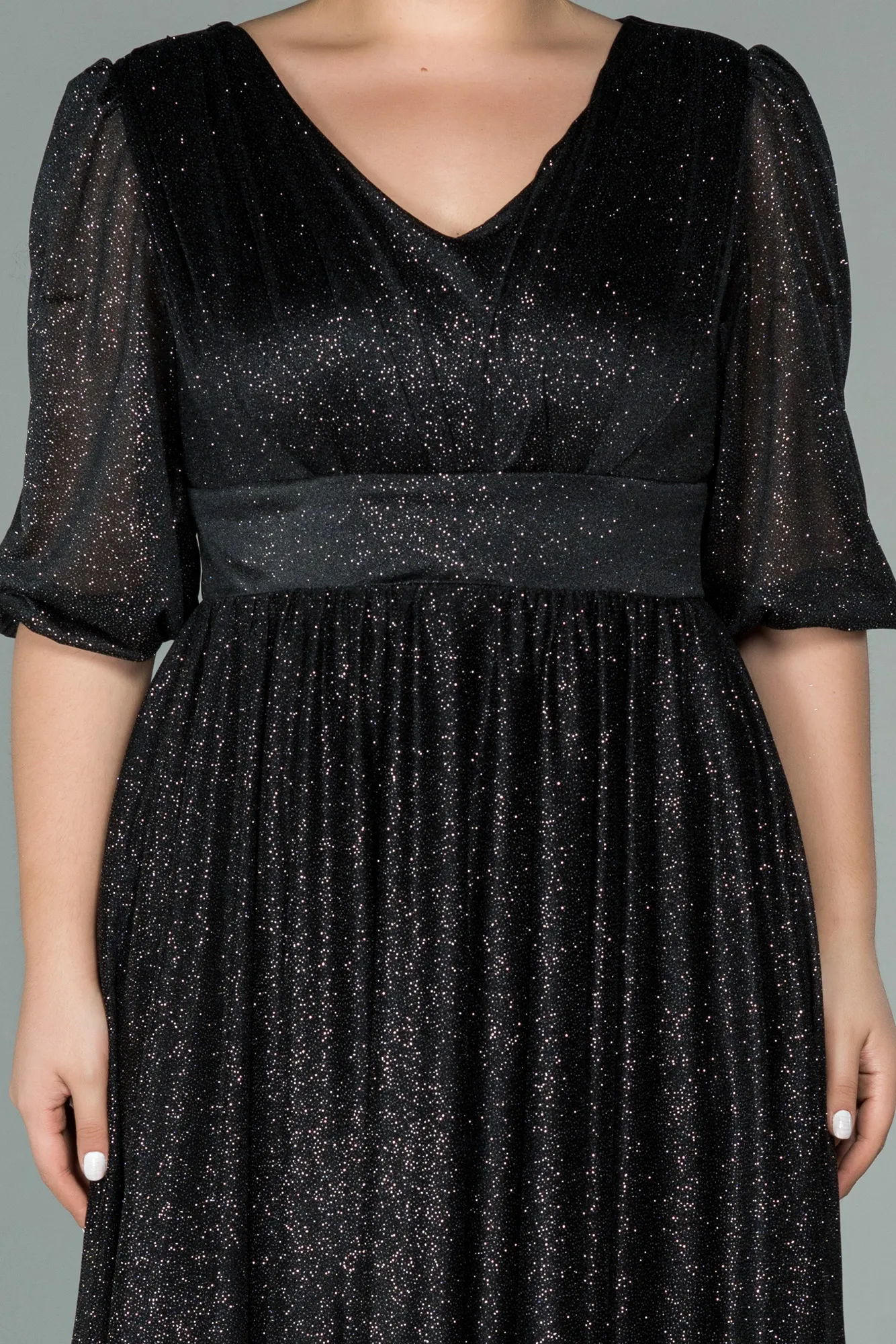 Black-Silver-Short Plus Size Evening Dress ABK1098