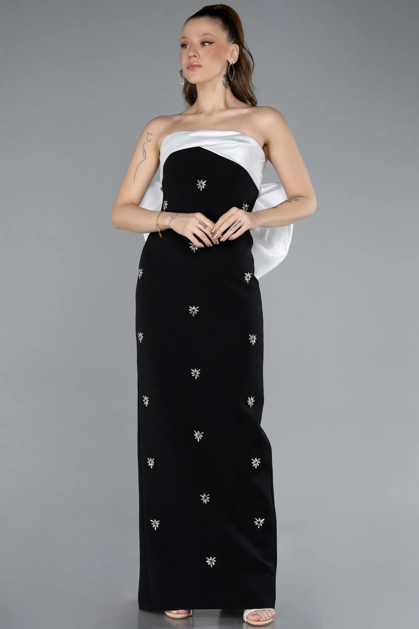 Black-White-Long Evening Dress ABU4716