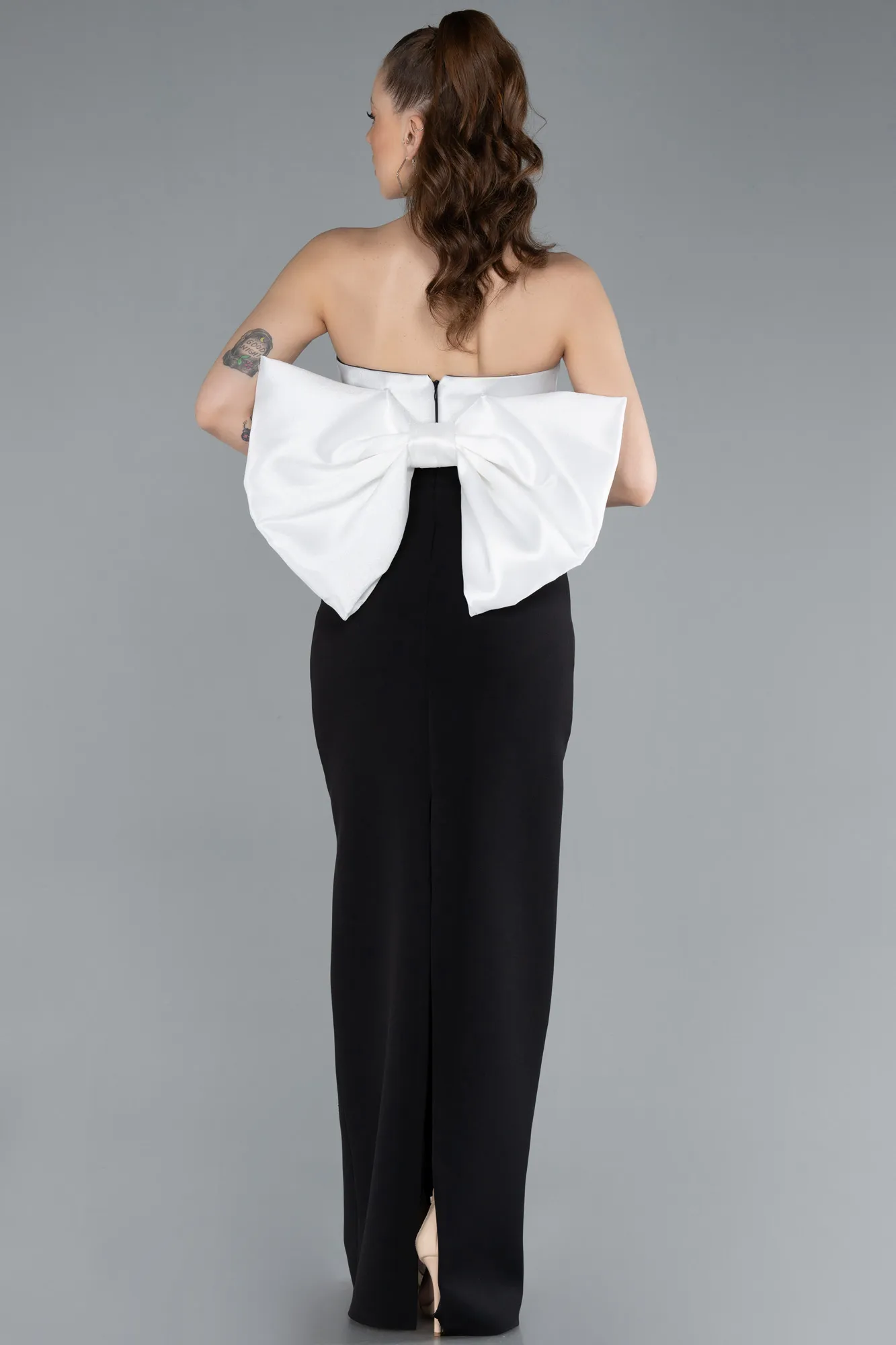 Black-White-Long Evening Dress ABU4716