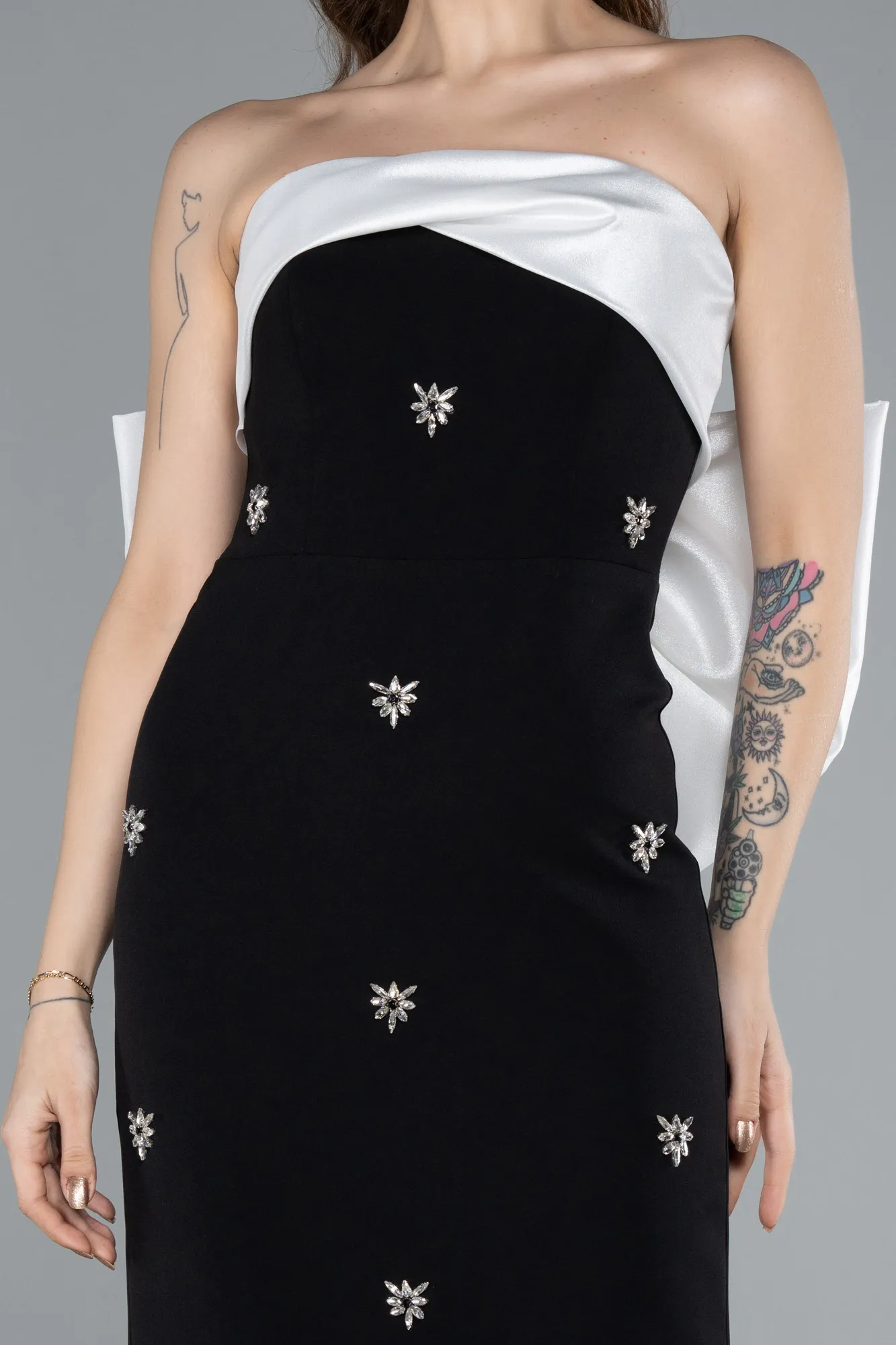 Black-White-Long Evening Dress ABU4716