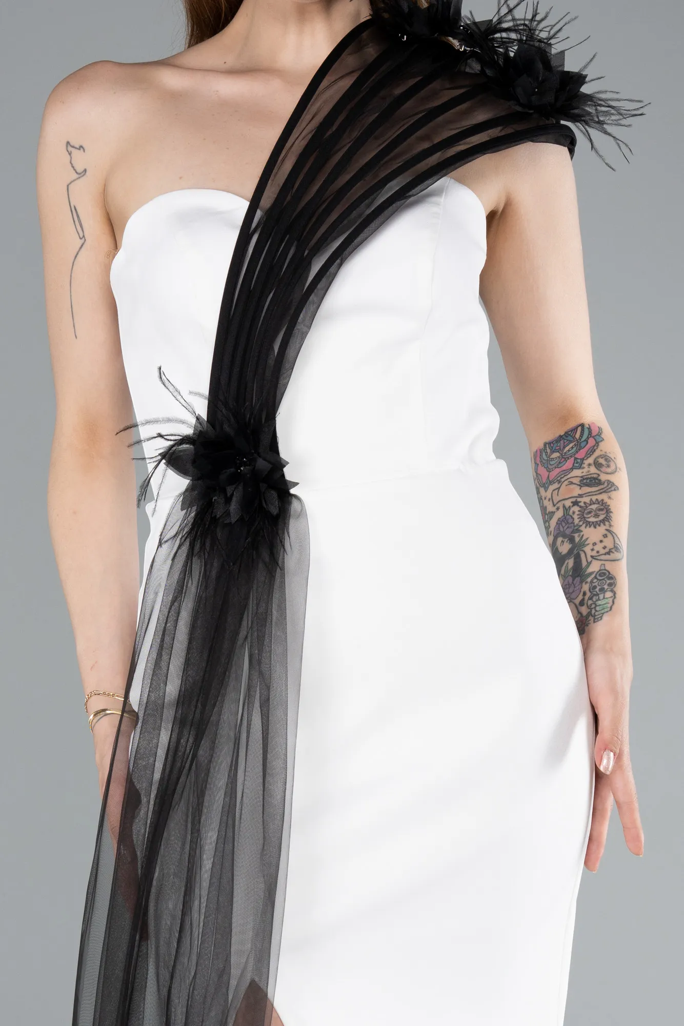 Black-White-Long Evening Dress ABU4969