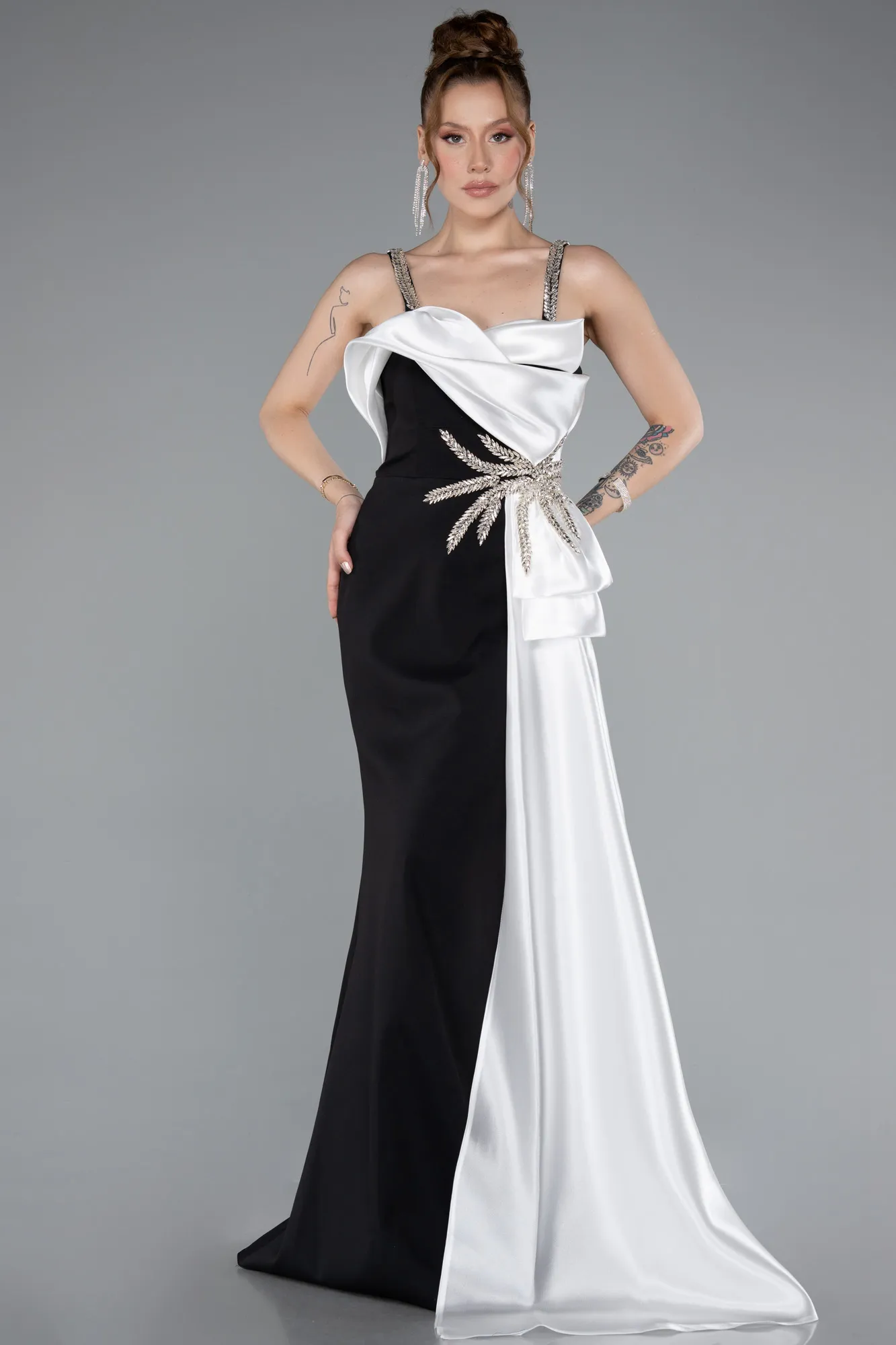 Black-White-Long Mermaid Prom Dress ABU4987