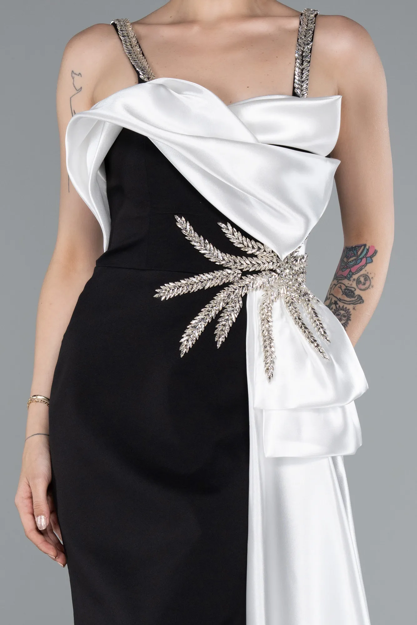 Black-White-Long Mermaid Prom Dress ABU4987