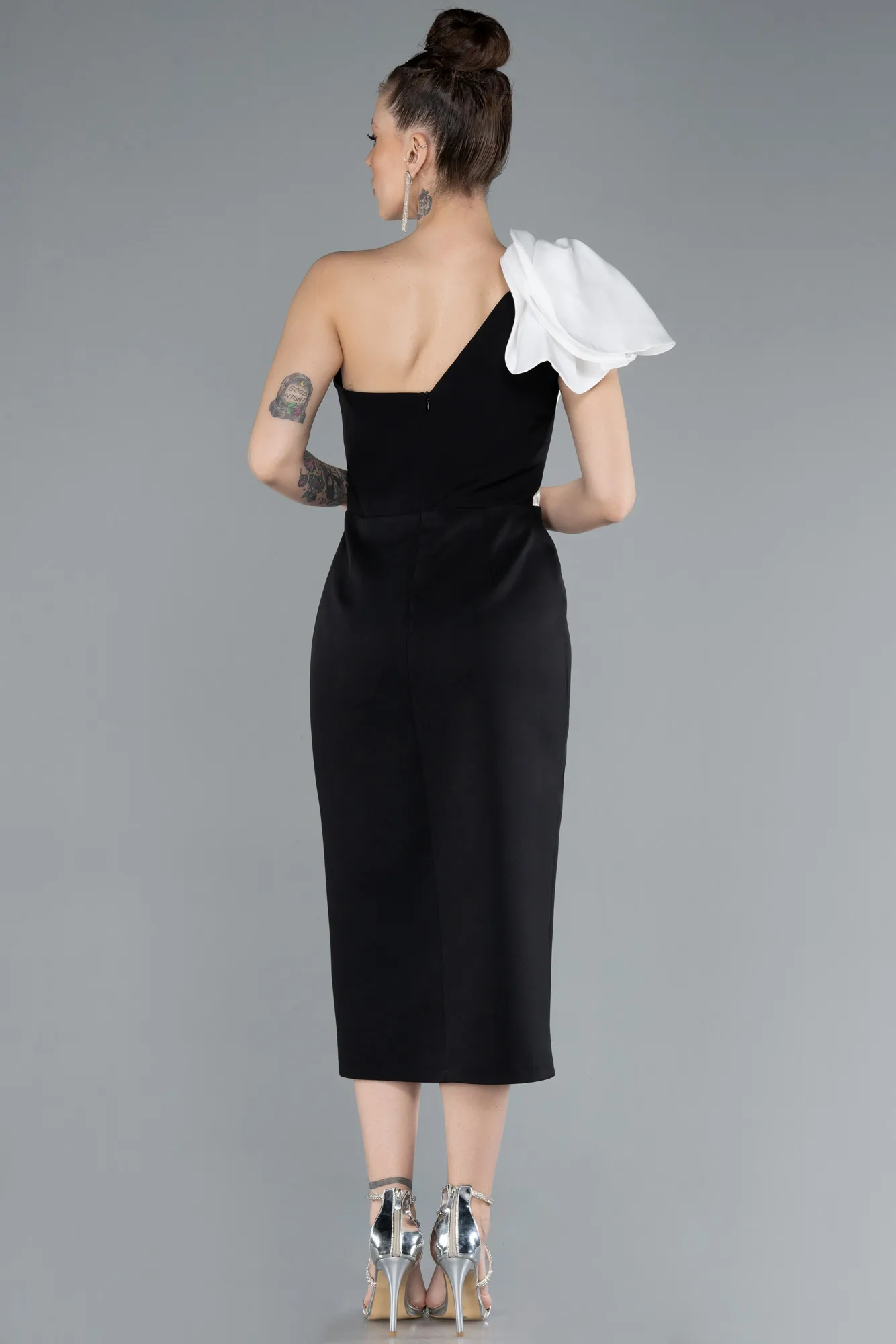 Black-White-Midi Cocktail Dress ABK2249