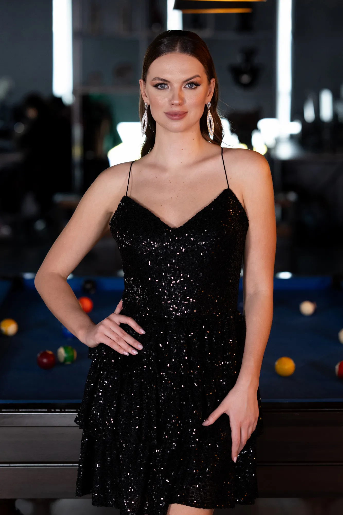 Black-Backless Mini Sequin Party Dress ABK2270