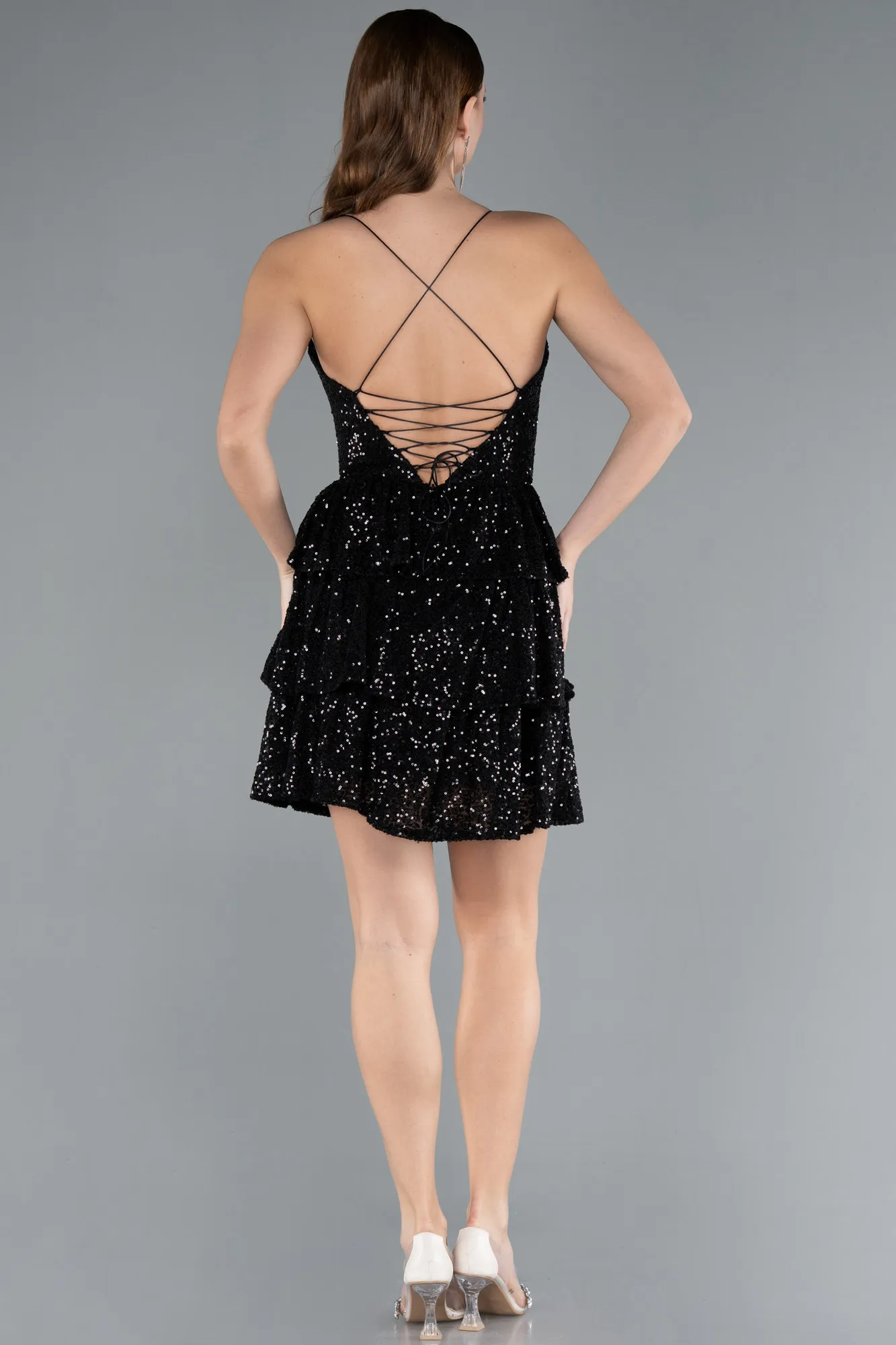 Black-Backless Mini Sequin Party Dress ABK2270