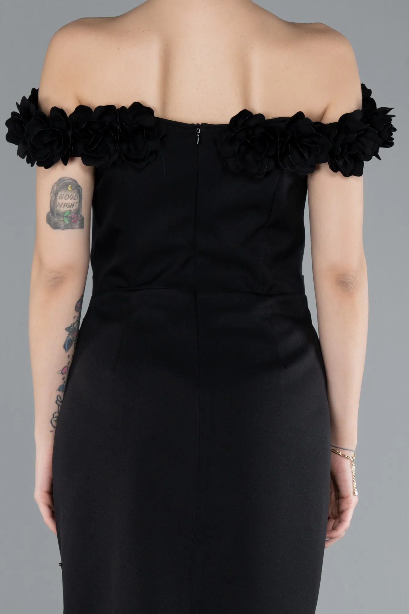 Black-Boat Neck Beaded Midi Cocktail Dress ABK2248