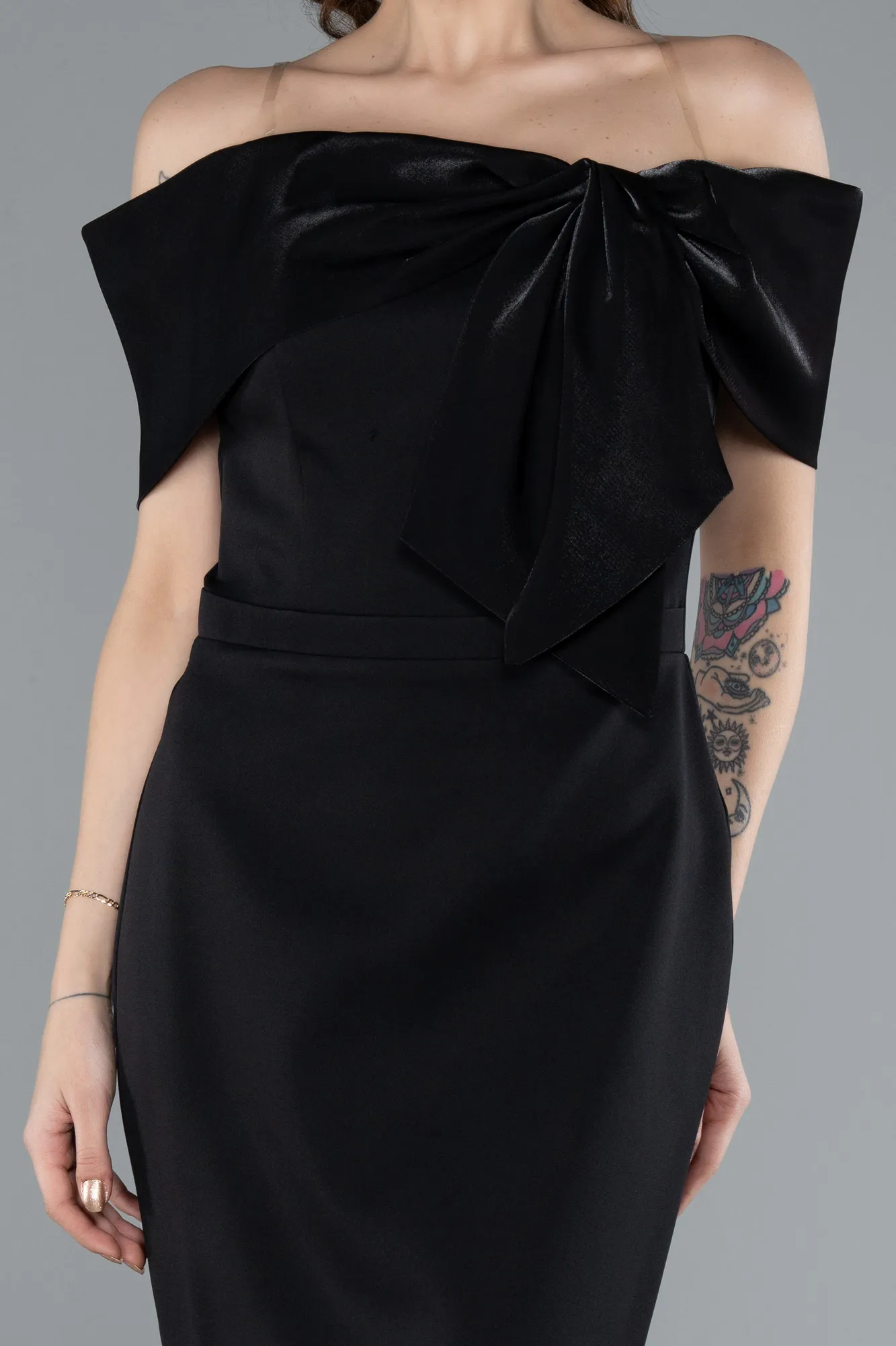 Black-Boat Neck Midi Cocktail Dress ABK2263