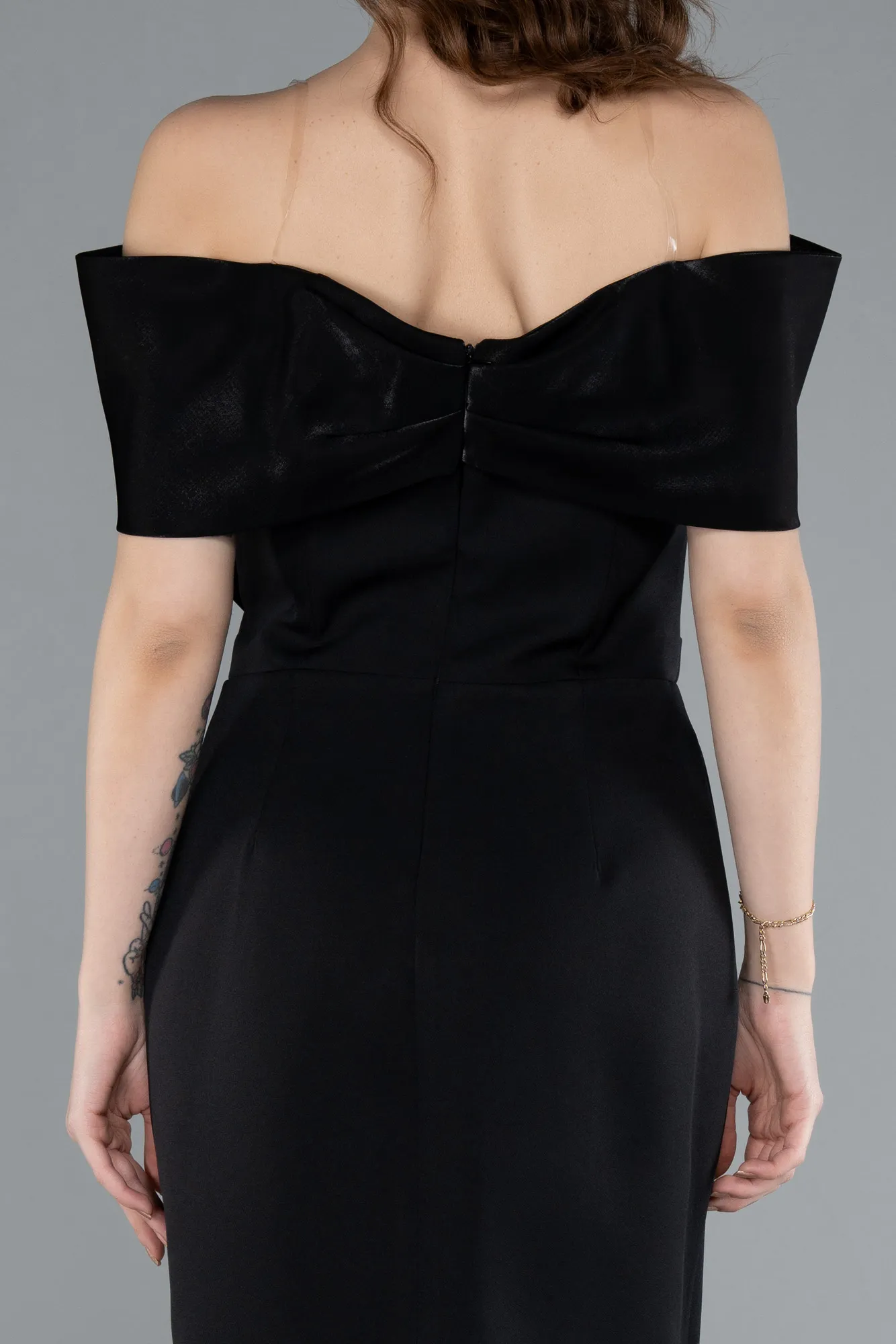 Black-Boat Neck Midi Cocktail Dress ABK2263