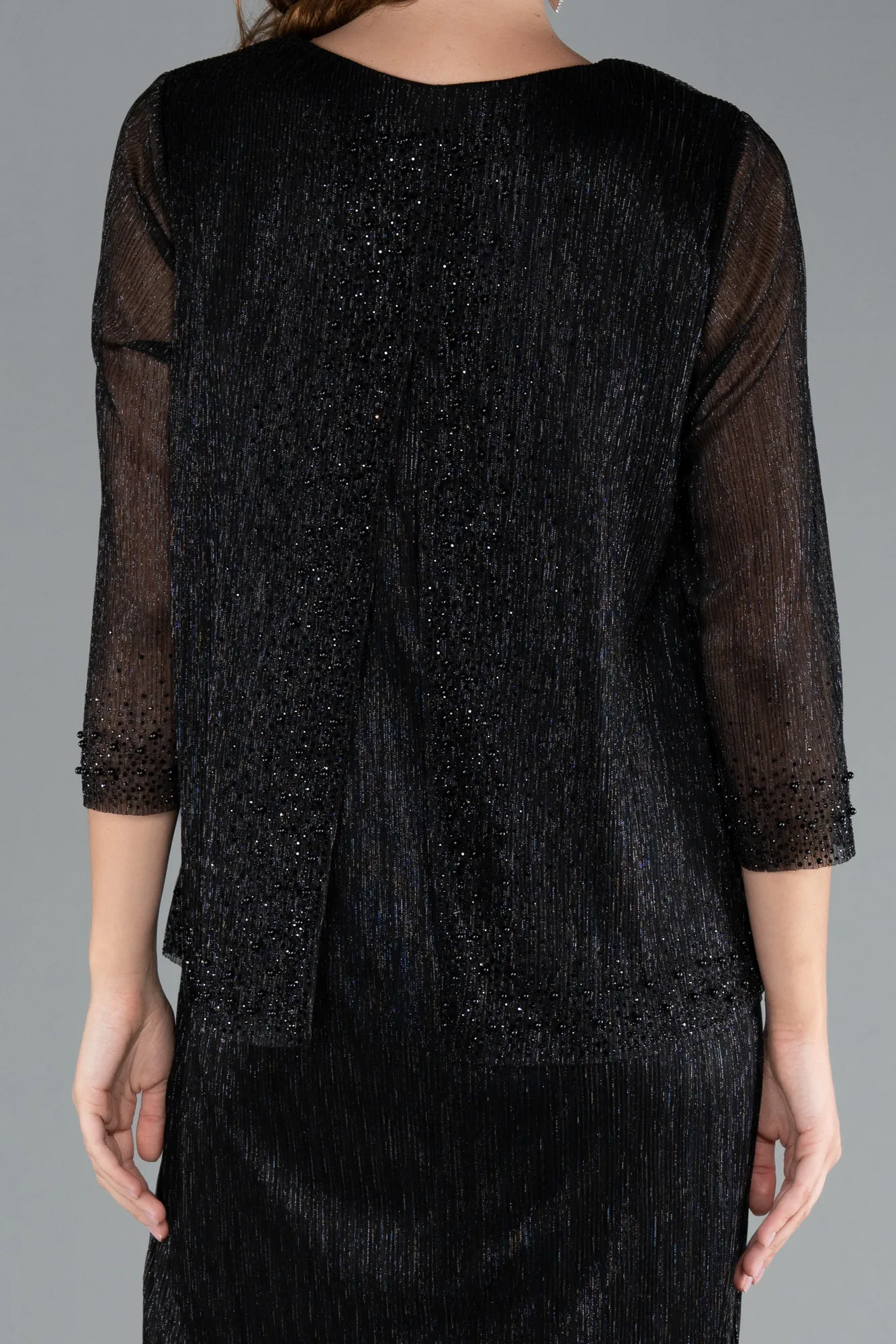 Black-Capri Sleeve Beaded Midi Invitation Dress ABK2292