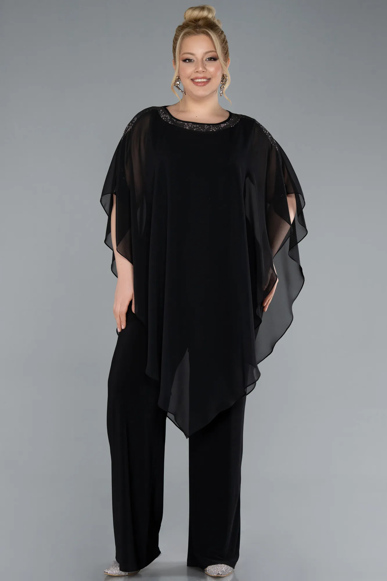 Black-Chiffon Plus Size Cocktail Dress ABT129