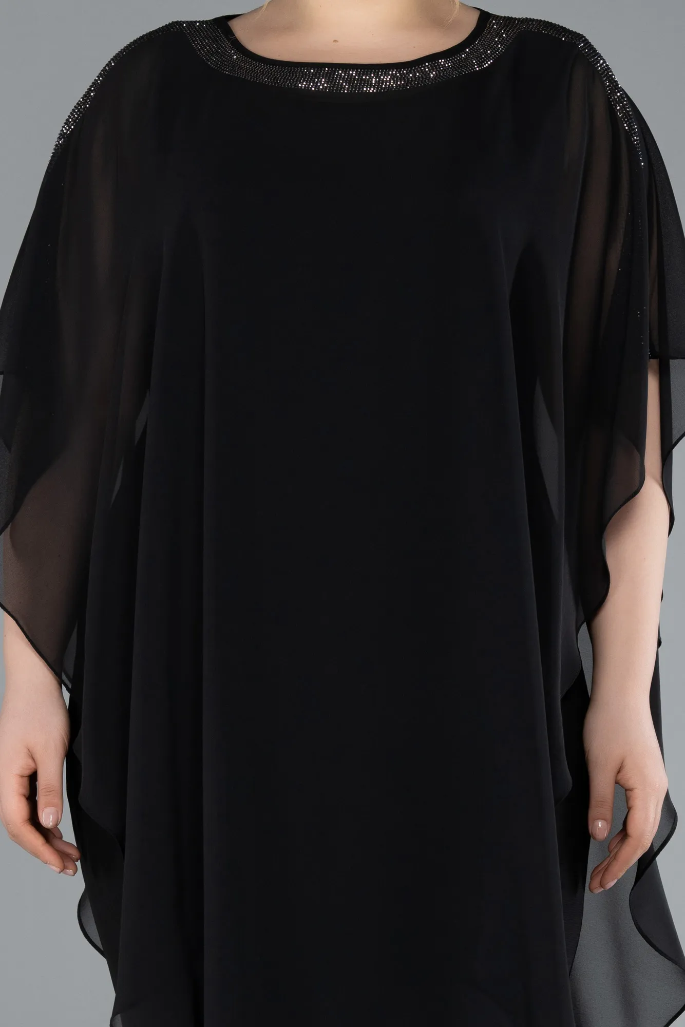 Black-Chiffon Plus Size Cocktail Dress ABT129
