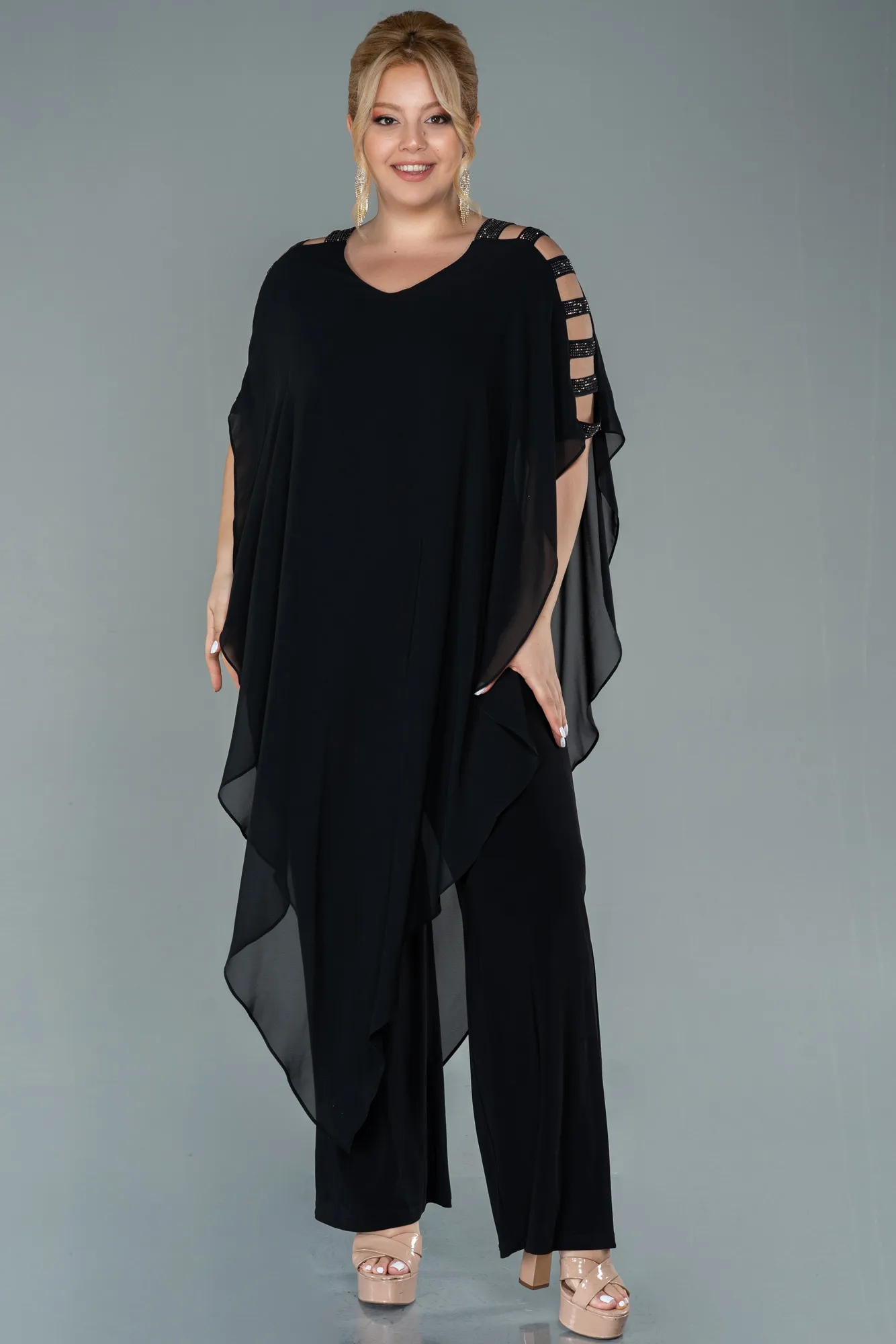 Black-Chiffon Plus Size Evening Dress ABT080