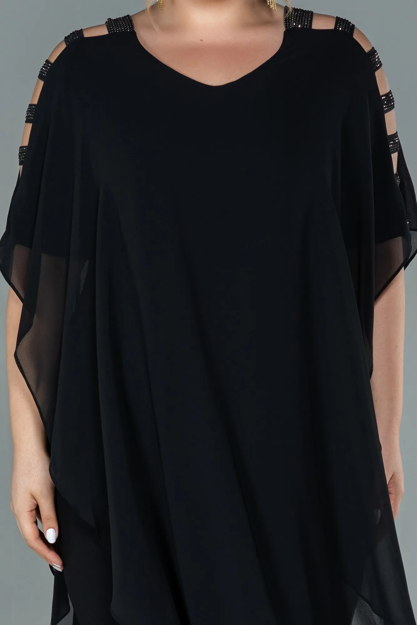 Black-Chiffon Plus Size Evening Dress ABT080