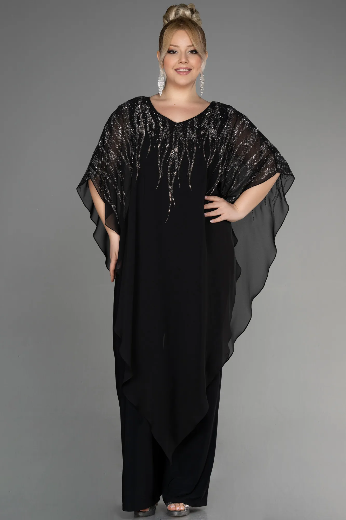Black-Chiffon Plus Size Evening Dress ABT111