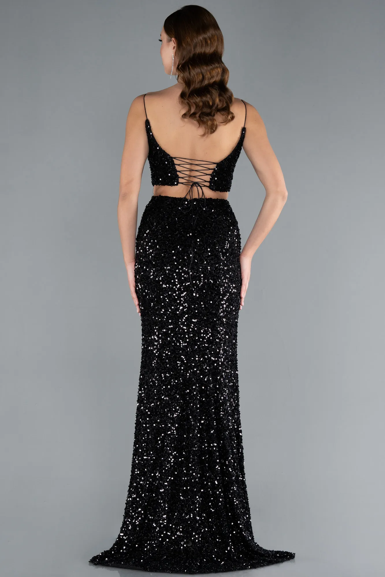 Black-Cut Out Long Scaly Mermaid Evening Gown ABU4847