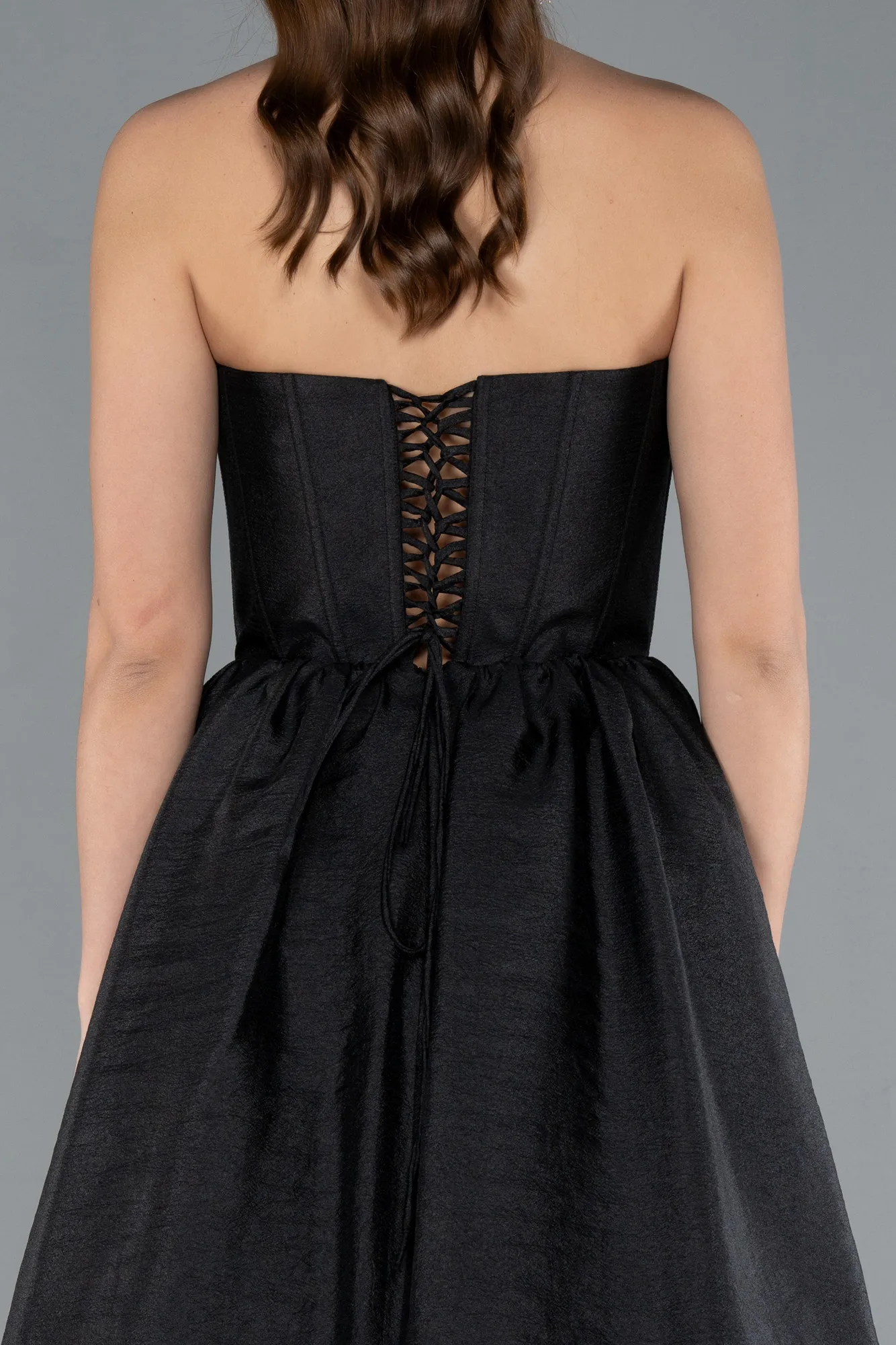 Black-Floral Strapless Collar Slit Long Prom Gown ABU4337