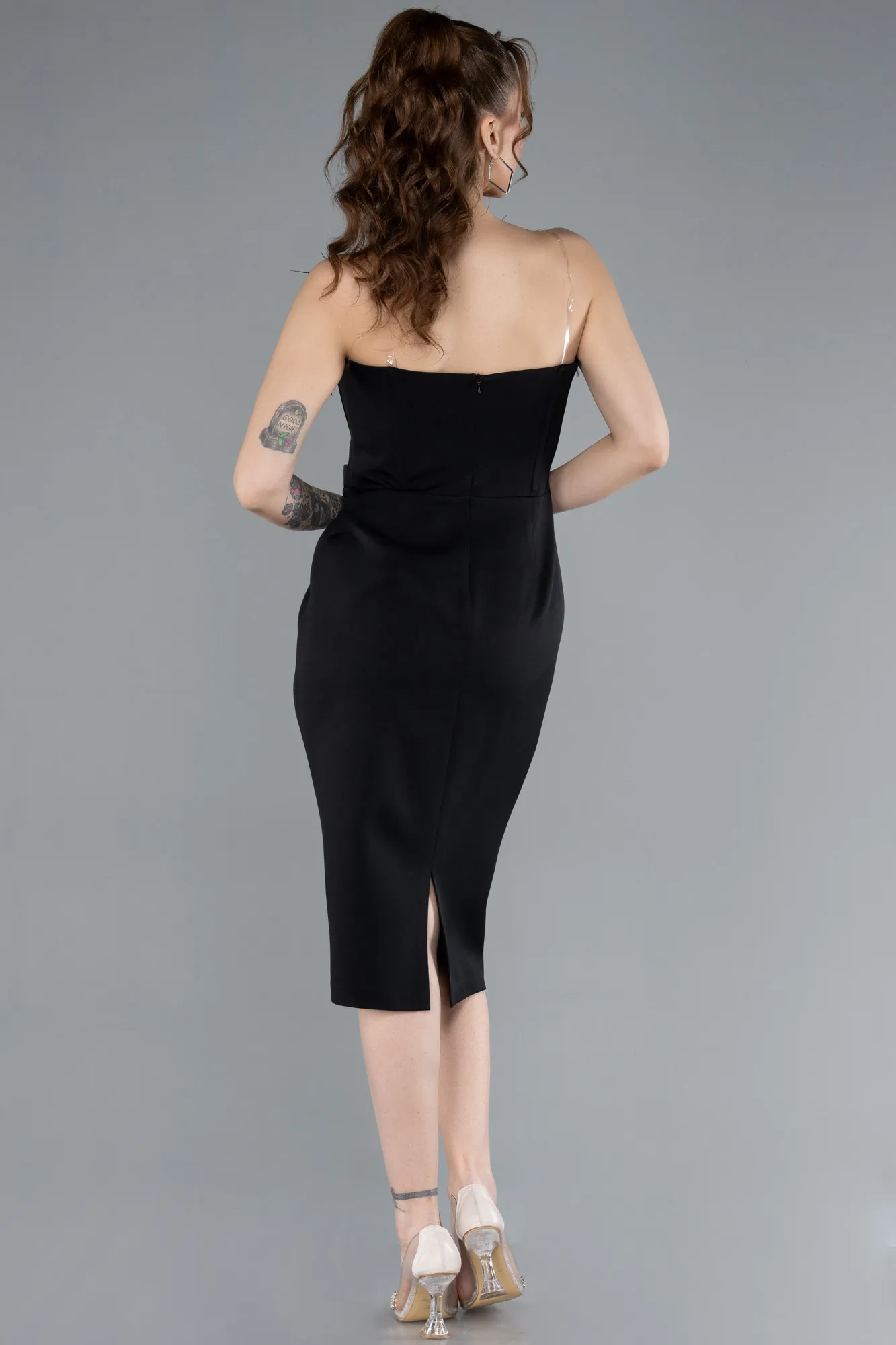 Black-Floral Strapless Underwire Midi Invitation Dress ABK2267