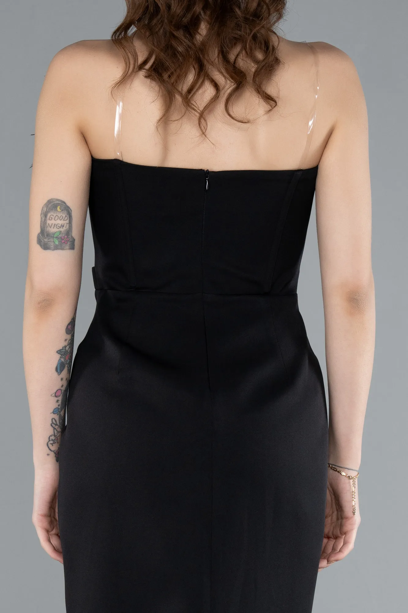 Black-Floral Strapless Underwire Midi Invitation Dress ABK2267