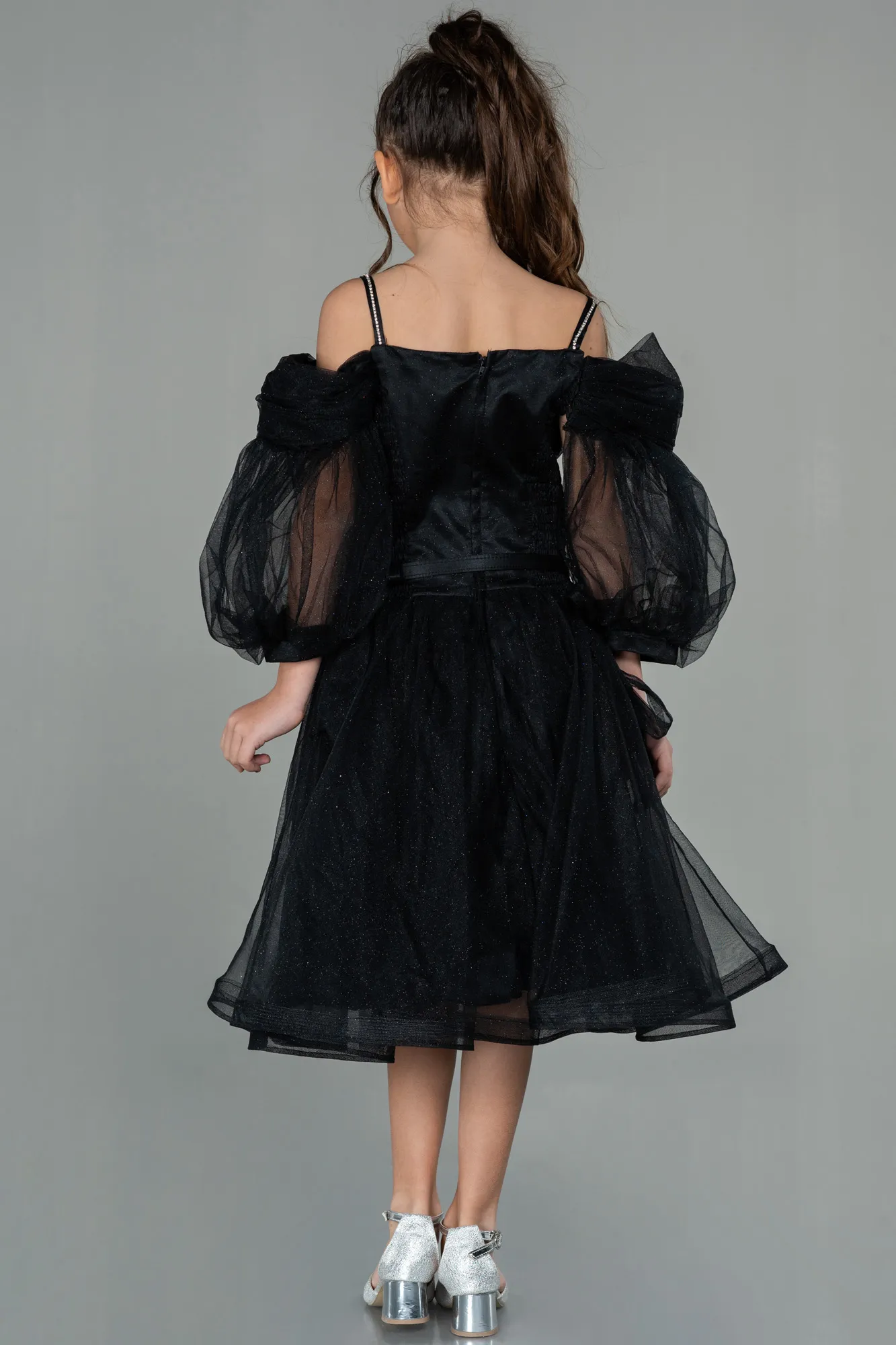 Black-Front Short Back Long Girl Dress ABO090