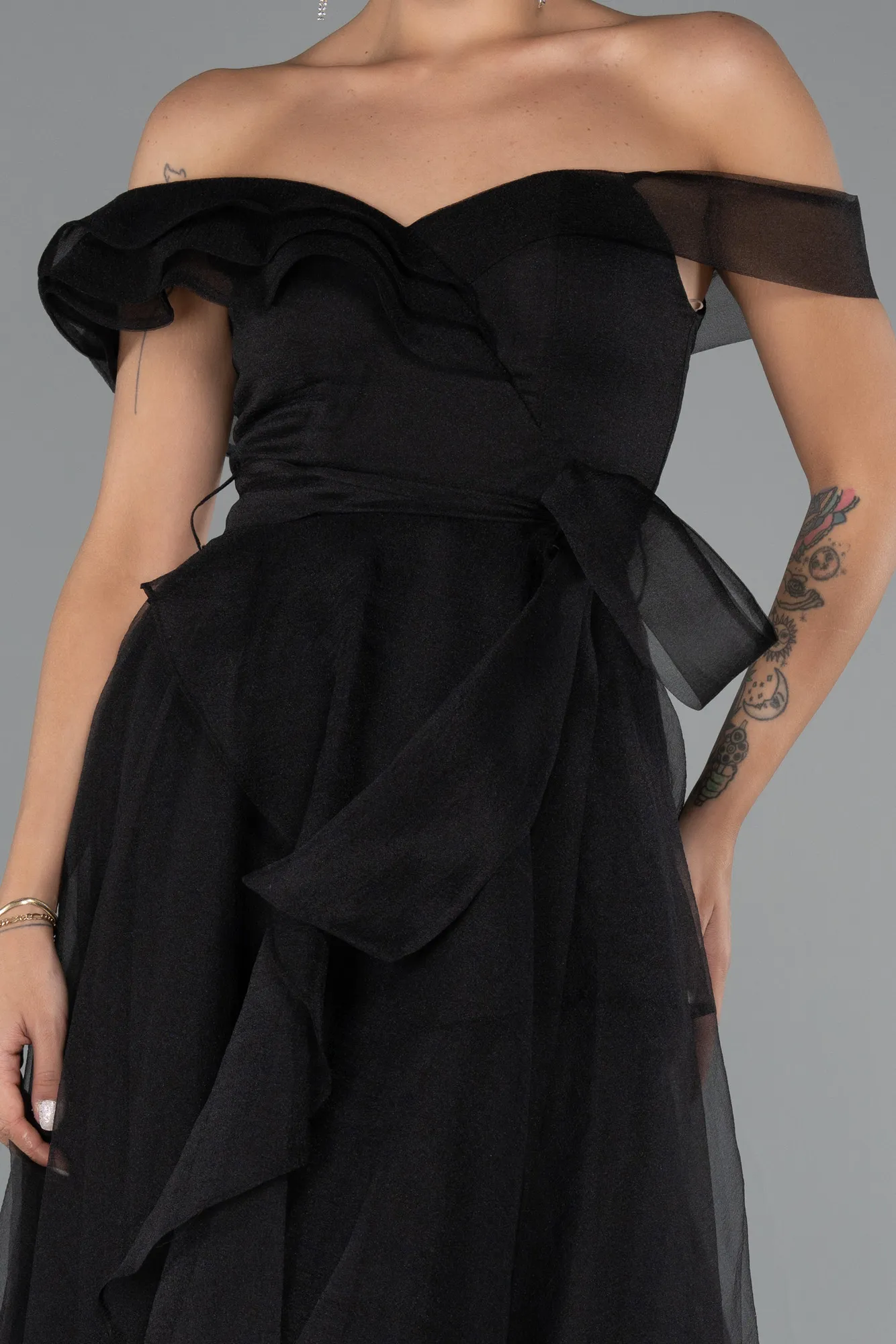 Black-Front Short Back Long Prom Gown ABO120