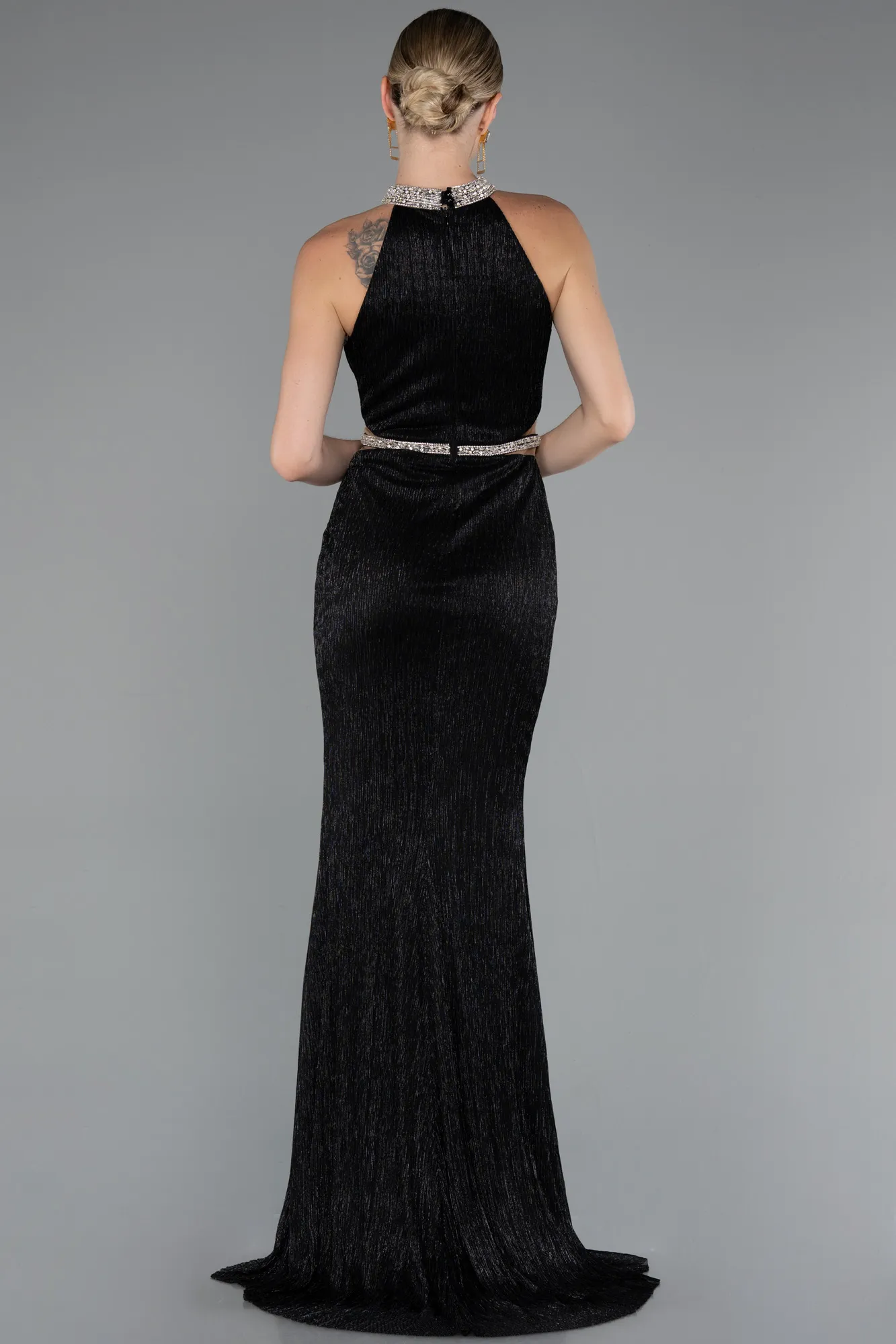 Black-Halter Neck Slit Long Evening Gown ABU4324
