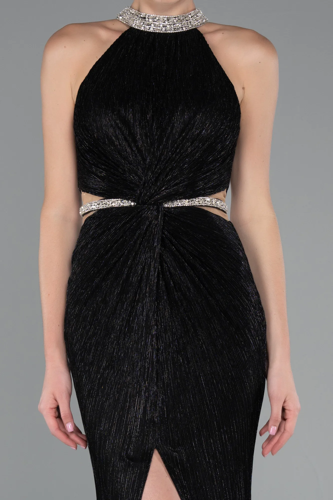 Black-Halter Neck Slit Long Evening Gown ABU4324