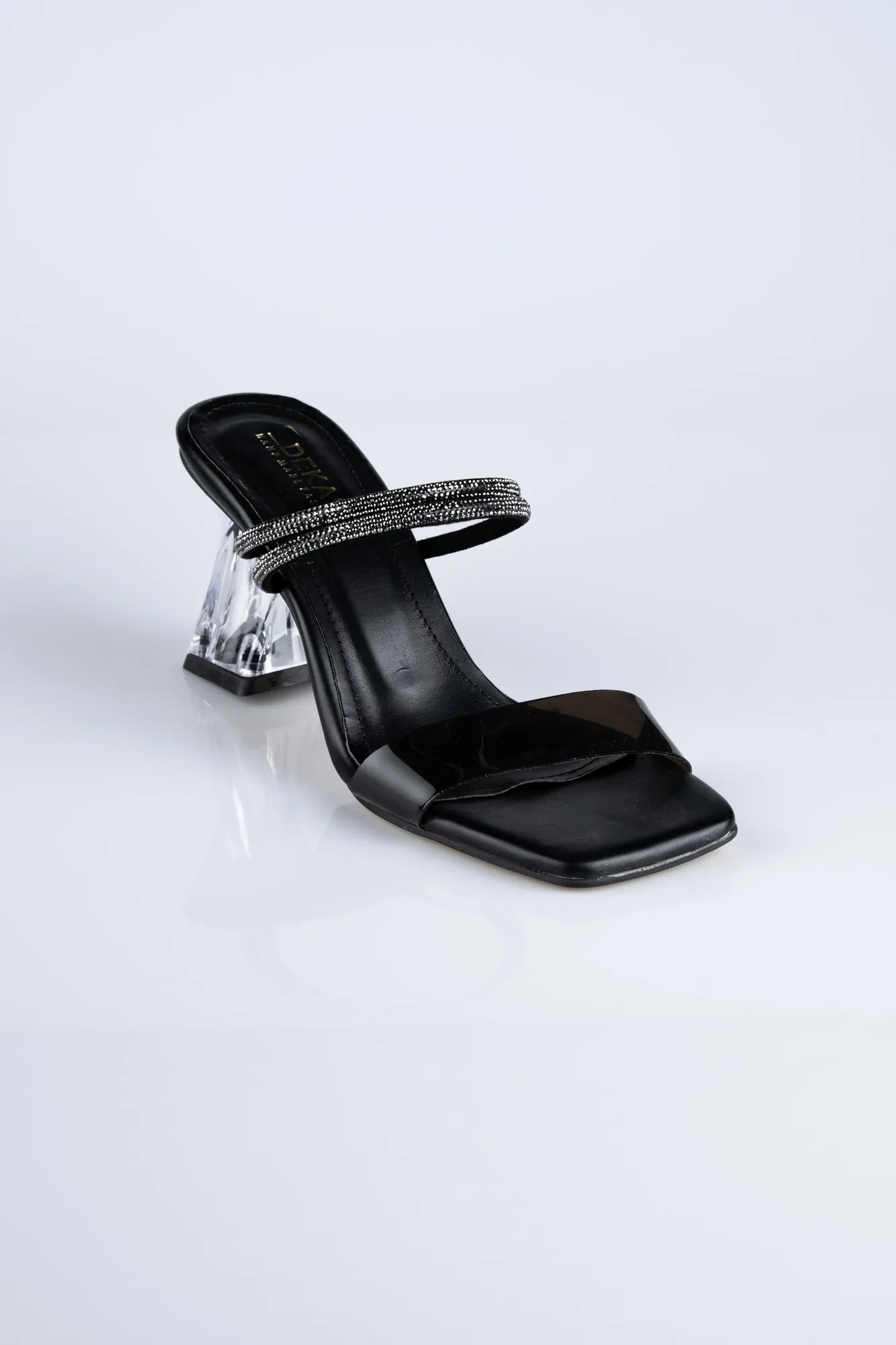 Black-Leather Evening Heeled Slippers AB219