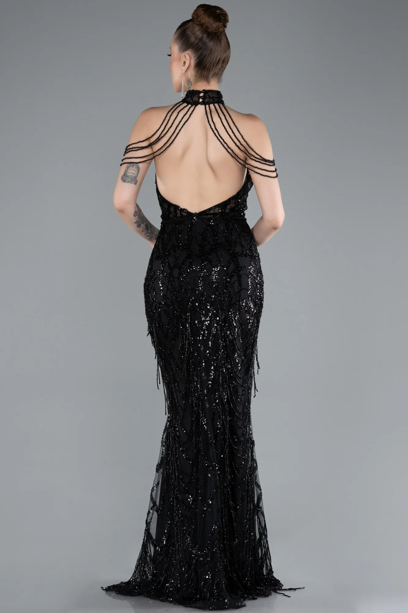 Black-Long Beaded Evening Dress ABU4912