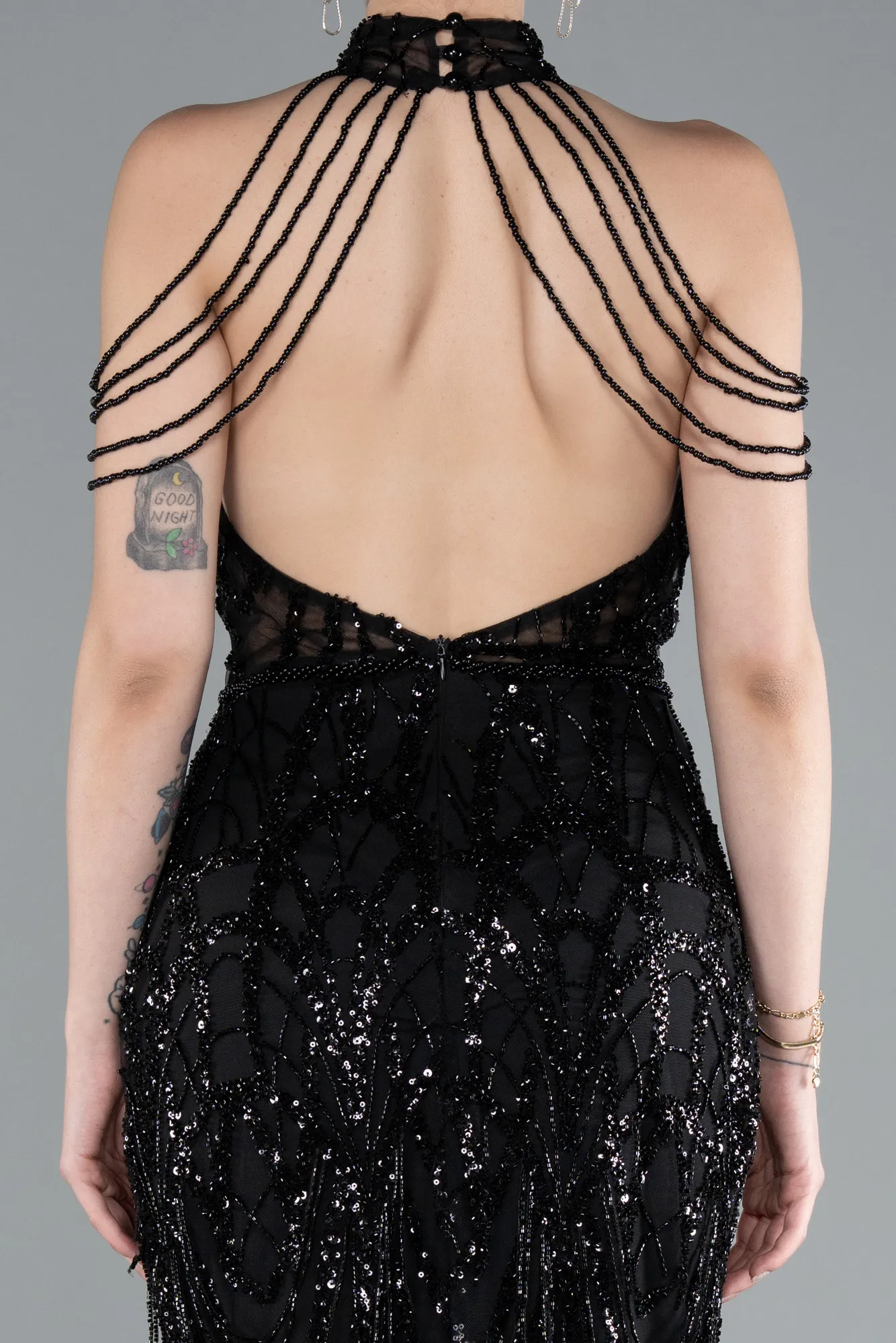 Black-Long Beaded Evening Dress ABU4912