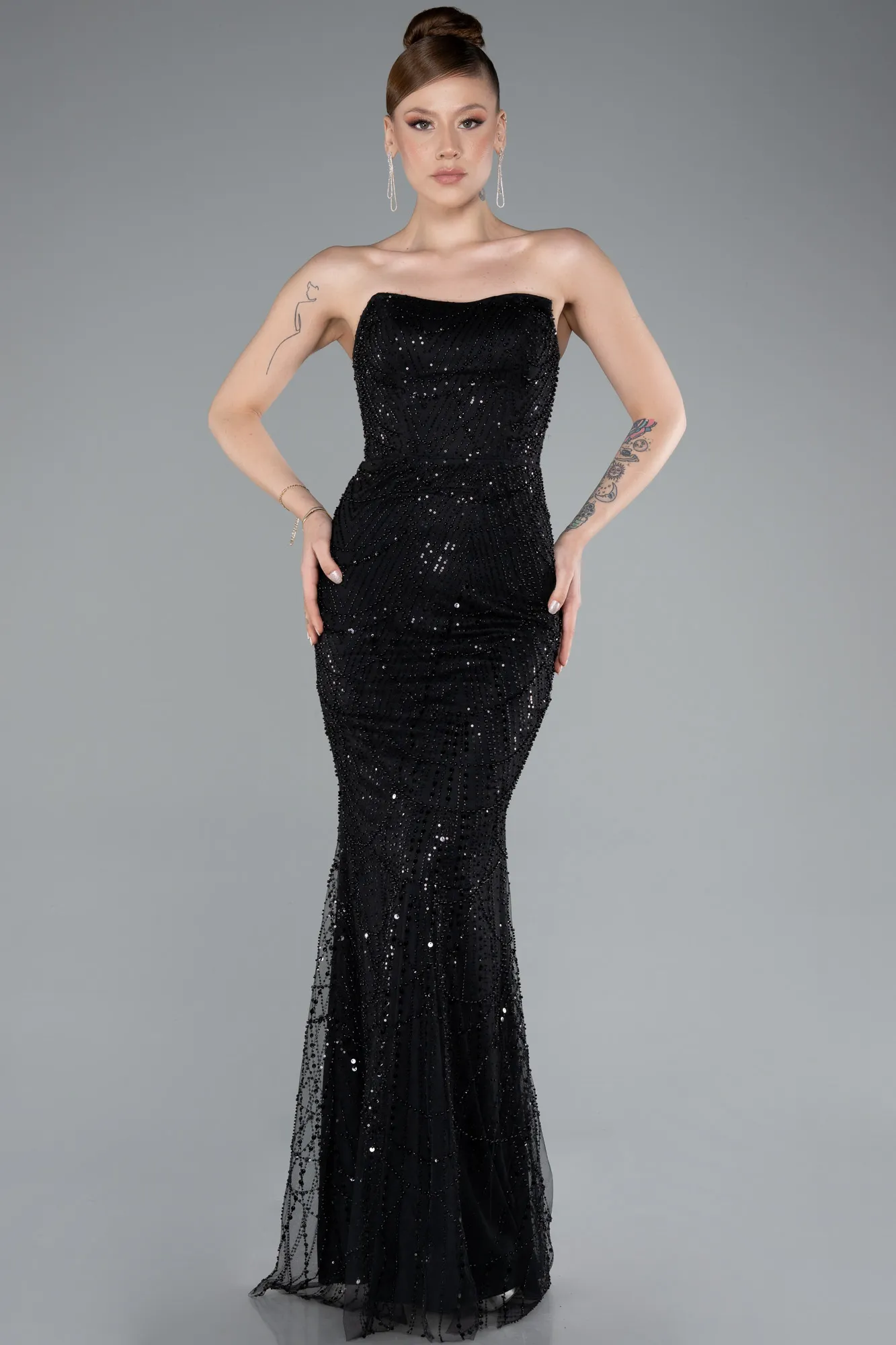 Black-Long Beaded Evening Dress ABU4928