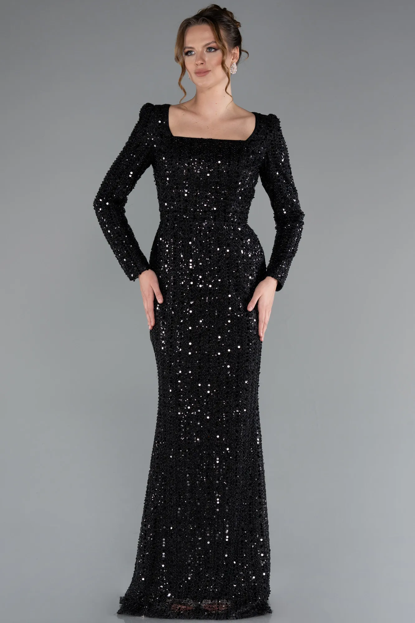 Black-Long Beaded Evening Dress ABU5021