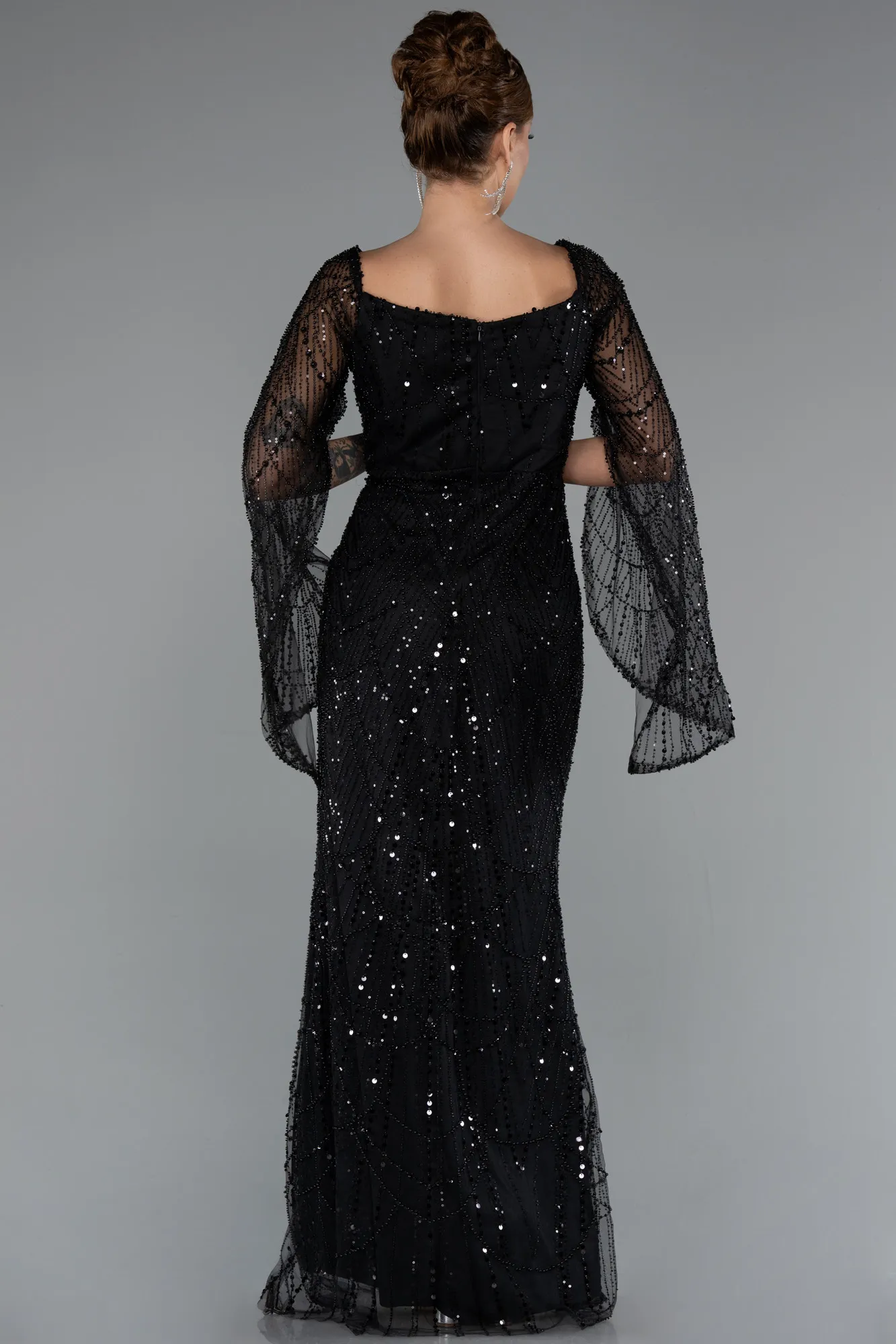 Black-Long Beaded Evening Dress ABU5066