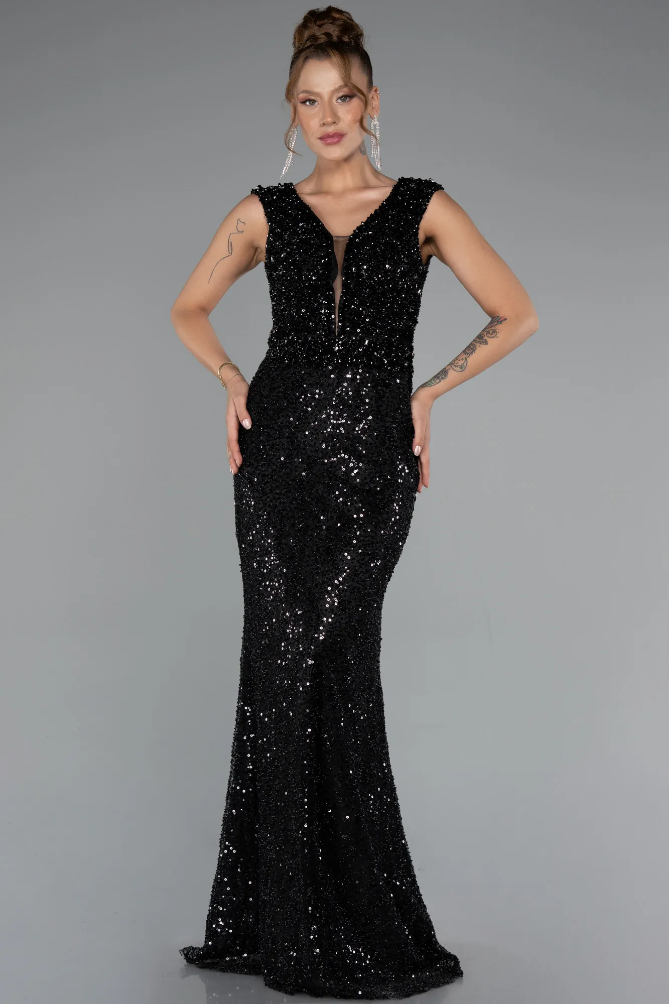 Black-Long Beaded Evening Dress ABU5088