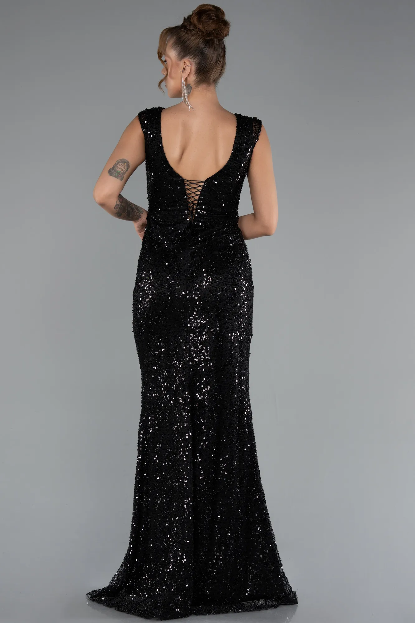 Black-Long Beaded Evening Dress ABU5088