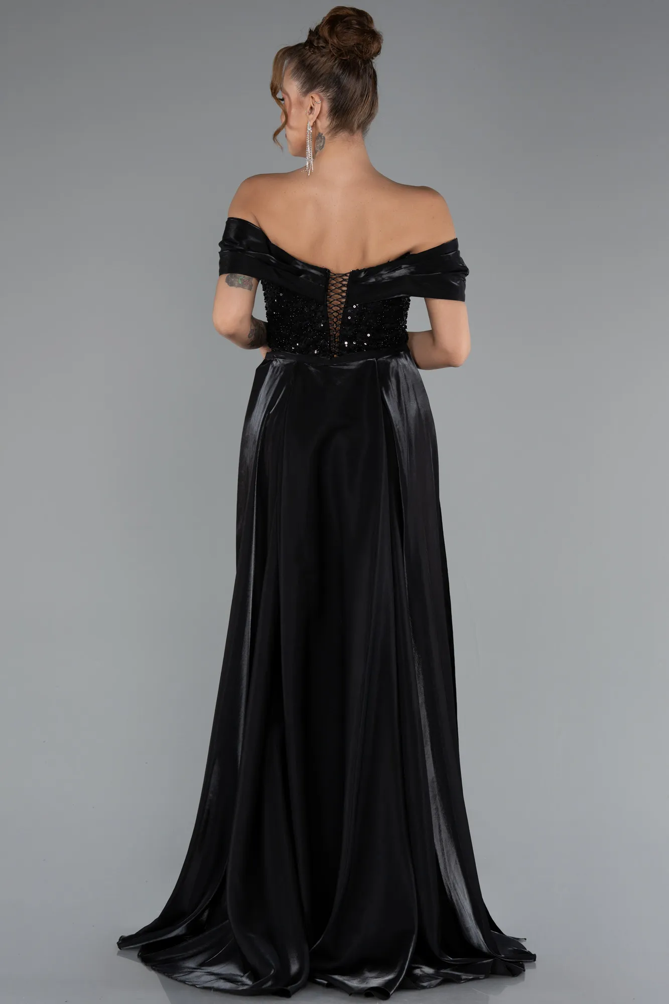 Black-Long Beaded Evening Dress ABU5099