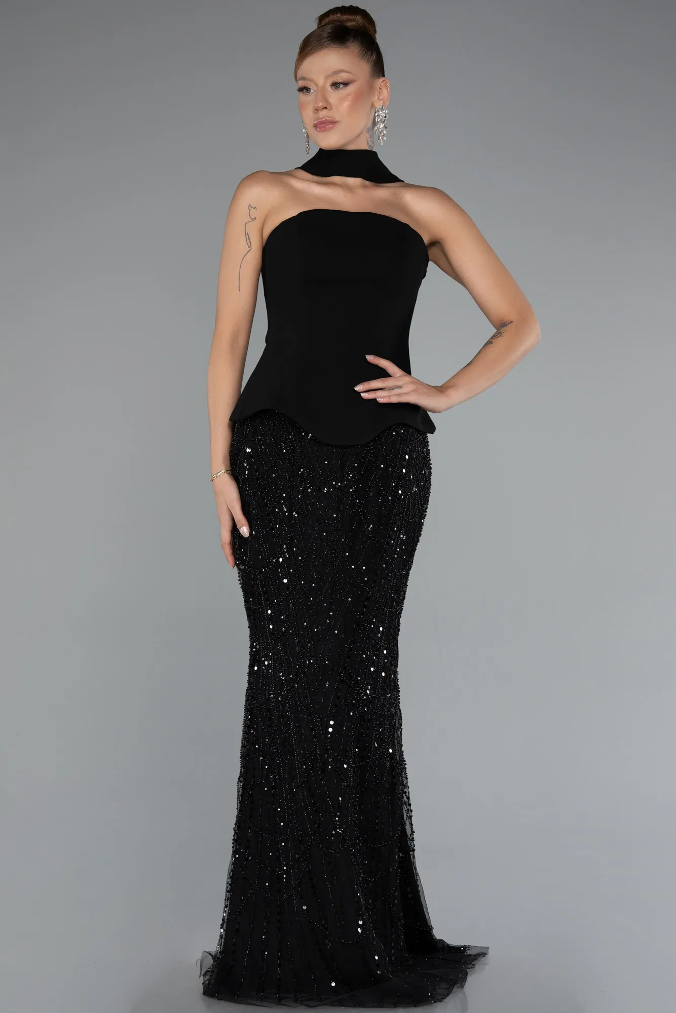Black-Long Beaded Evening Dress ABU5131