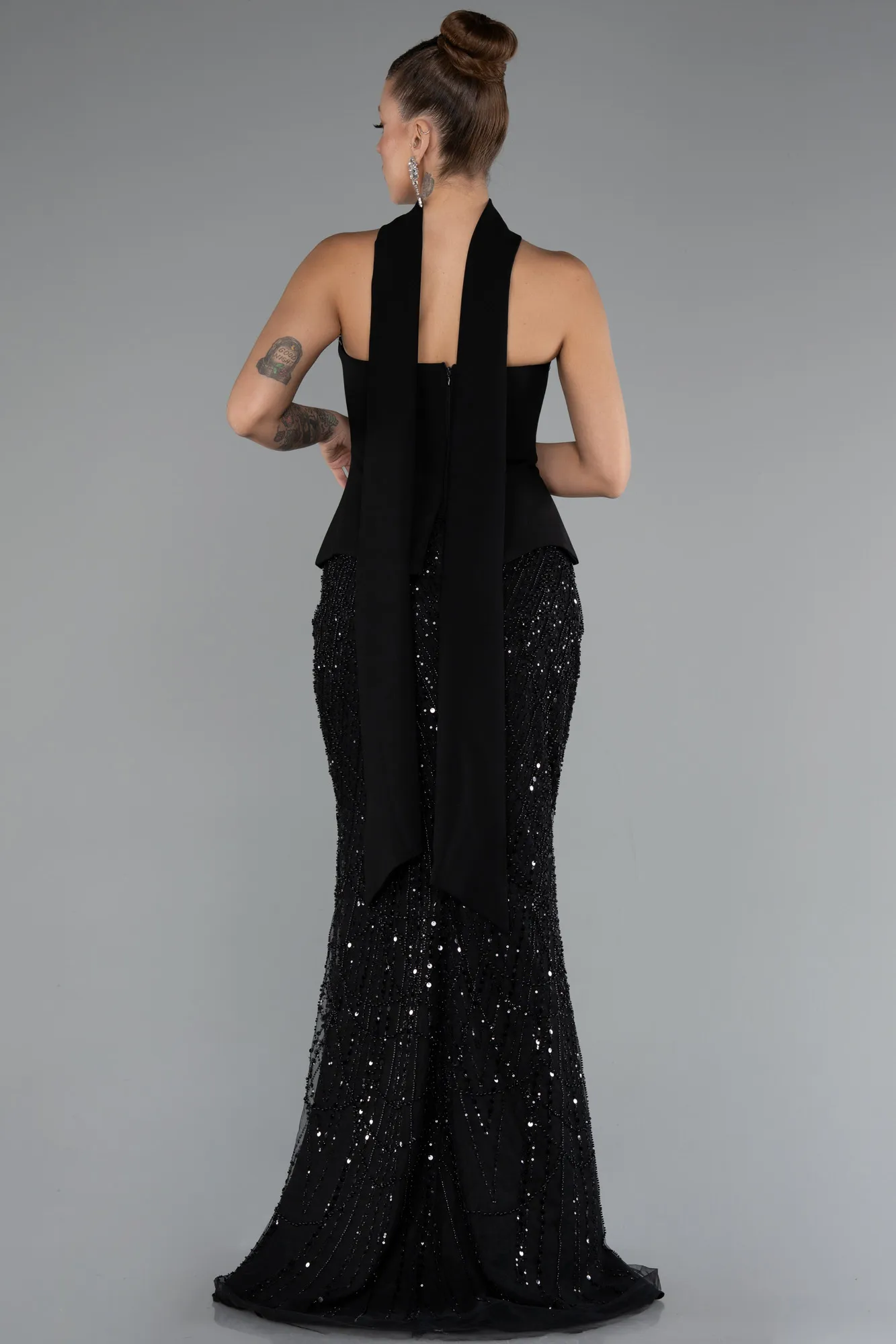Black-Long Beaded Evening Dress ABU5131