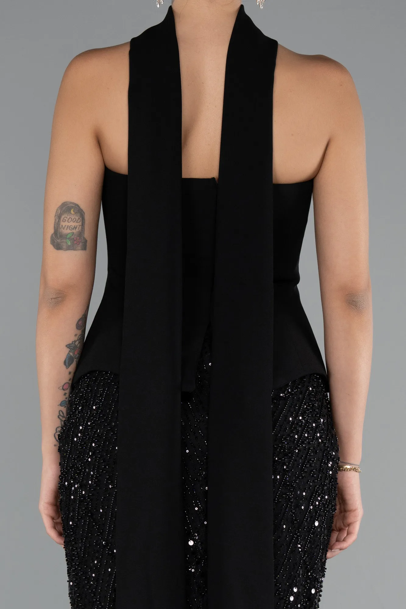 Black-Long Beaded Evening Dress ABU5131