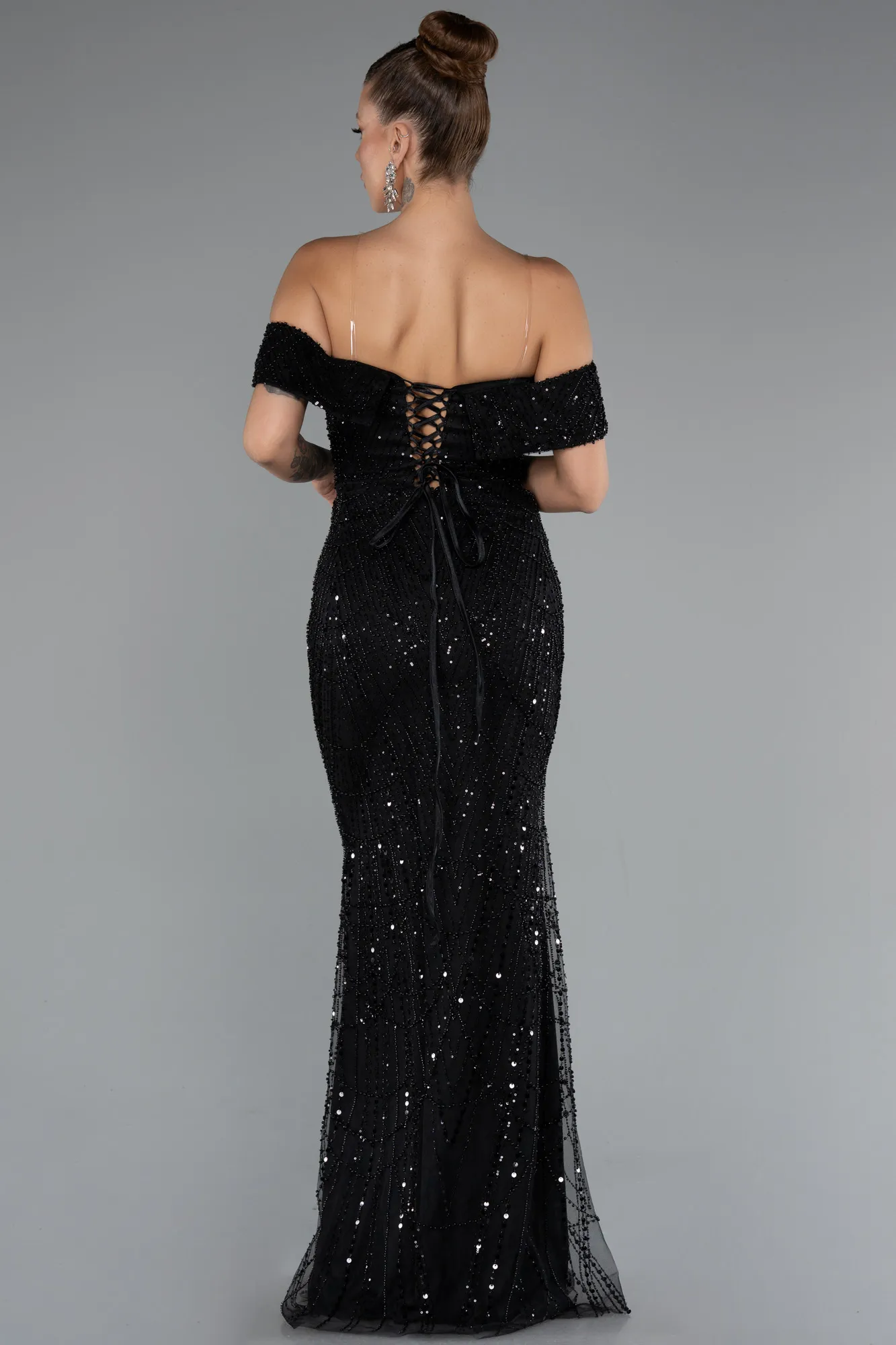 Black-Long Beaded Evening Dress ABU5137