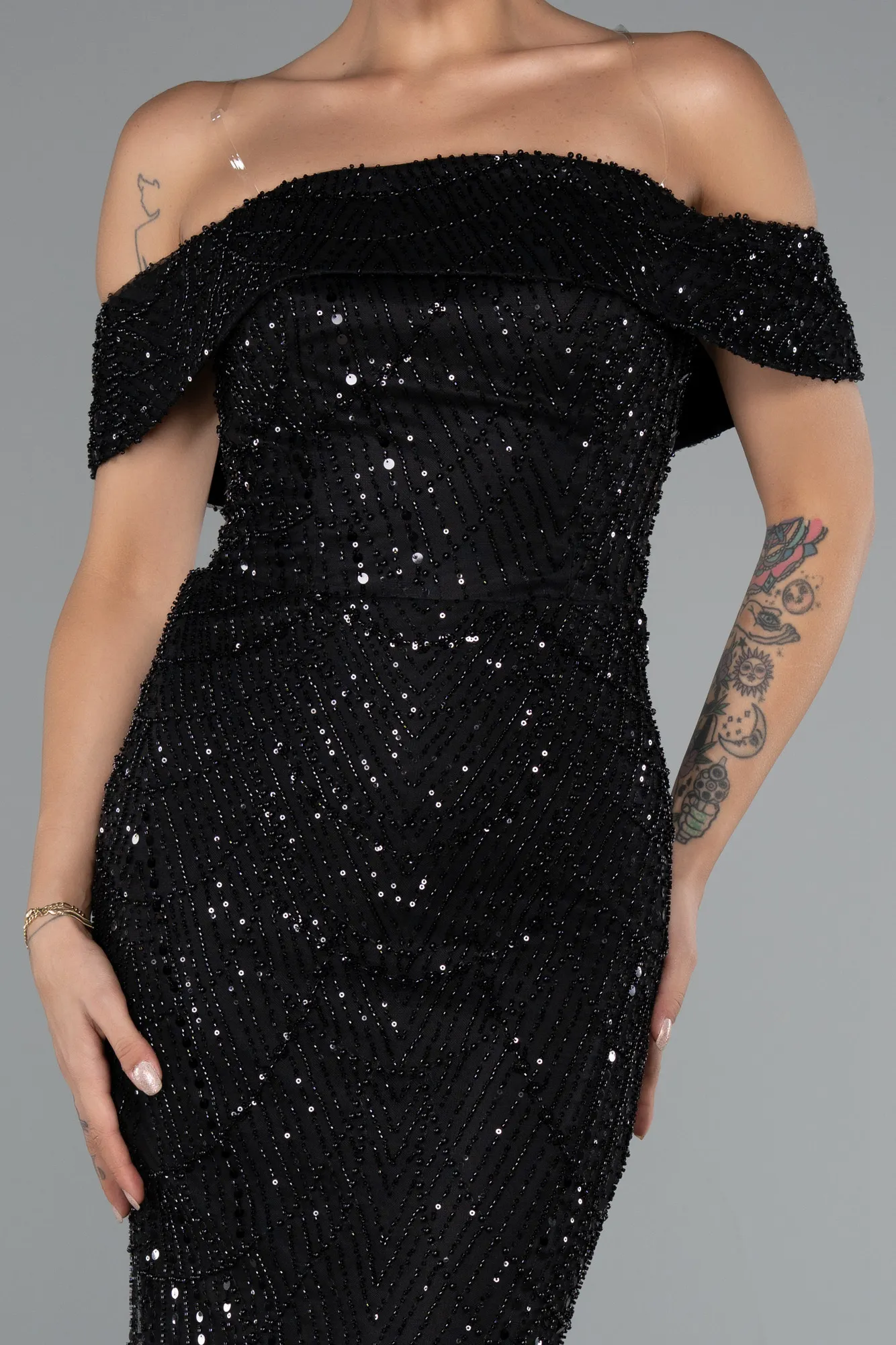 Black-Long Beaded Evening Dress ABU5137